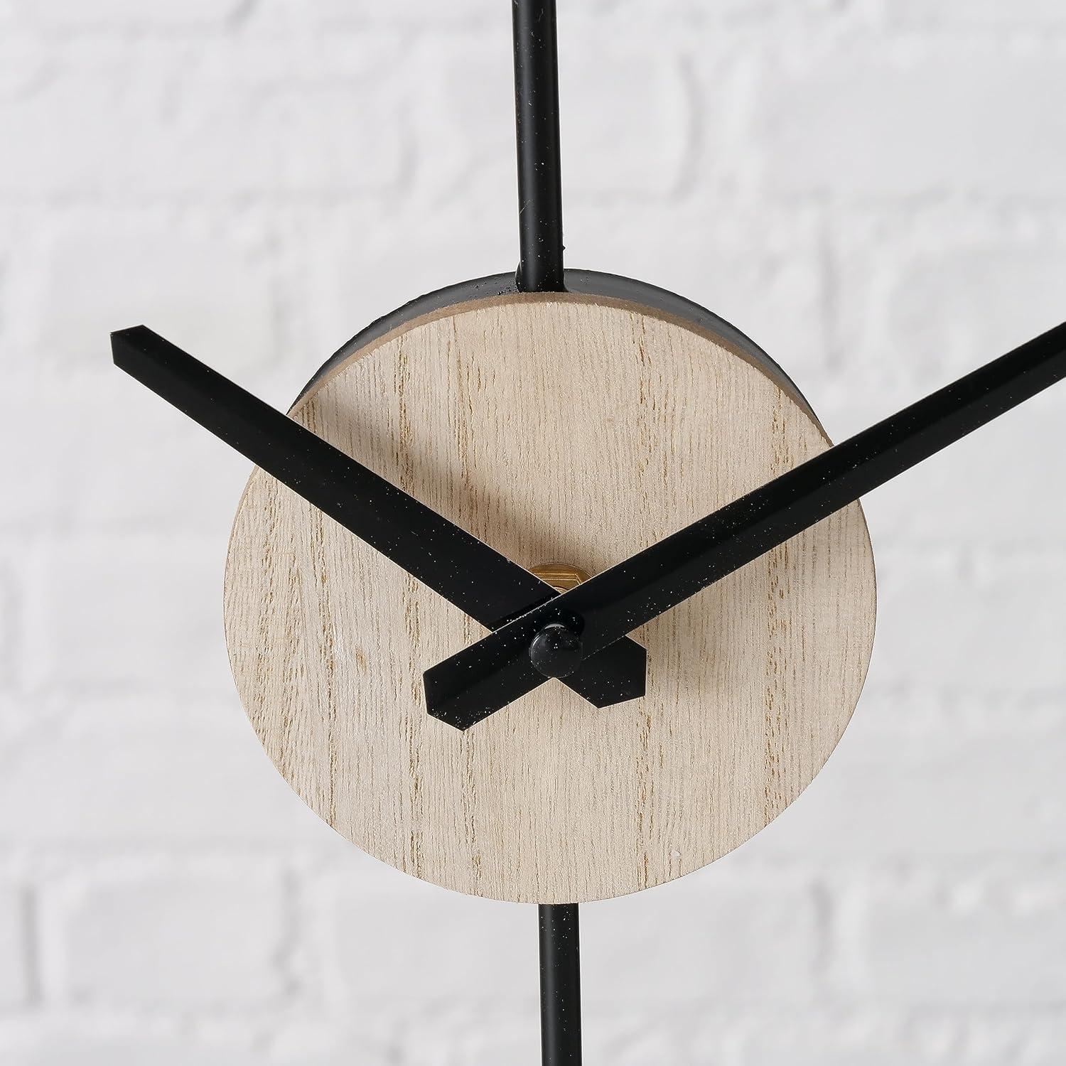 Black and Wood Grain Iron Desktop Clock with Quartz Movement