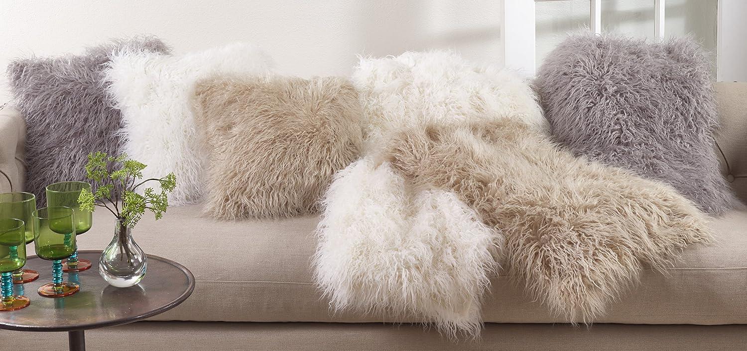 Poly Filled Faux Mongolian Fur Throw Pillow - Saro Lifestyle