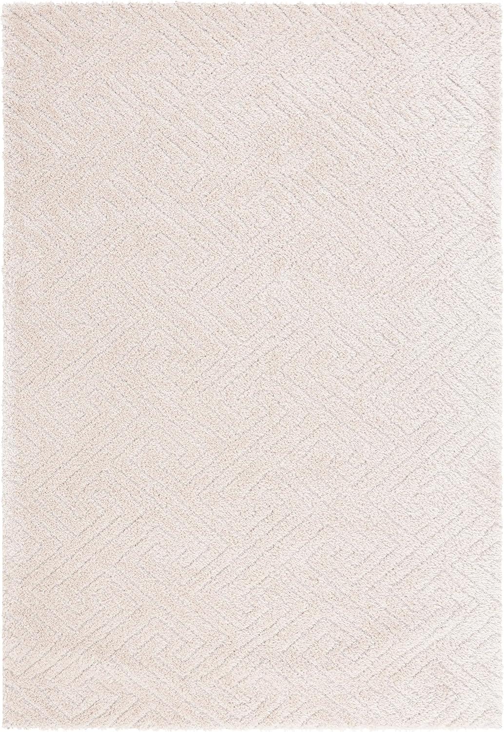 Beige Geometric Shag Synthetic Area Rug 4' x 6'