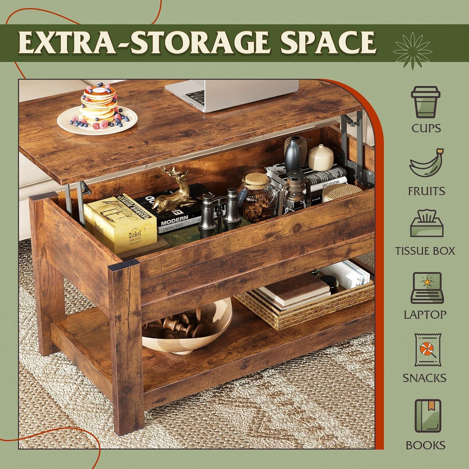 Millwood Pines Coffee Table, 39" Lift Top Coffee Table With Hidden Compartment And Storage Shelf For Living Room