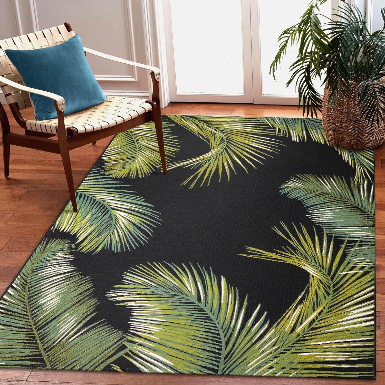 Liora Manne Marina Palm Border Indoor/Outdoor Rug Black 8'10" x 11'9"