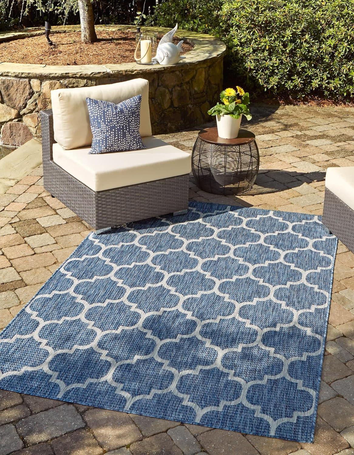 Navy Blue Trellis 9' x 12' Synthetic Outdoor Rug