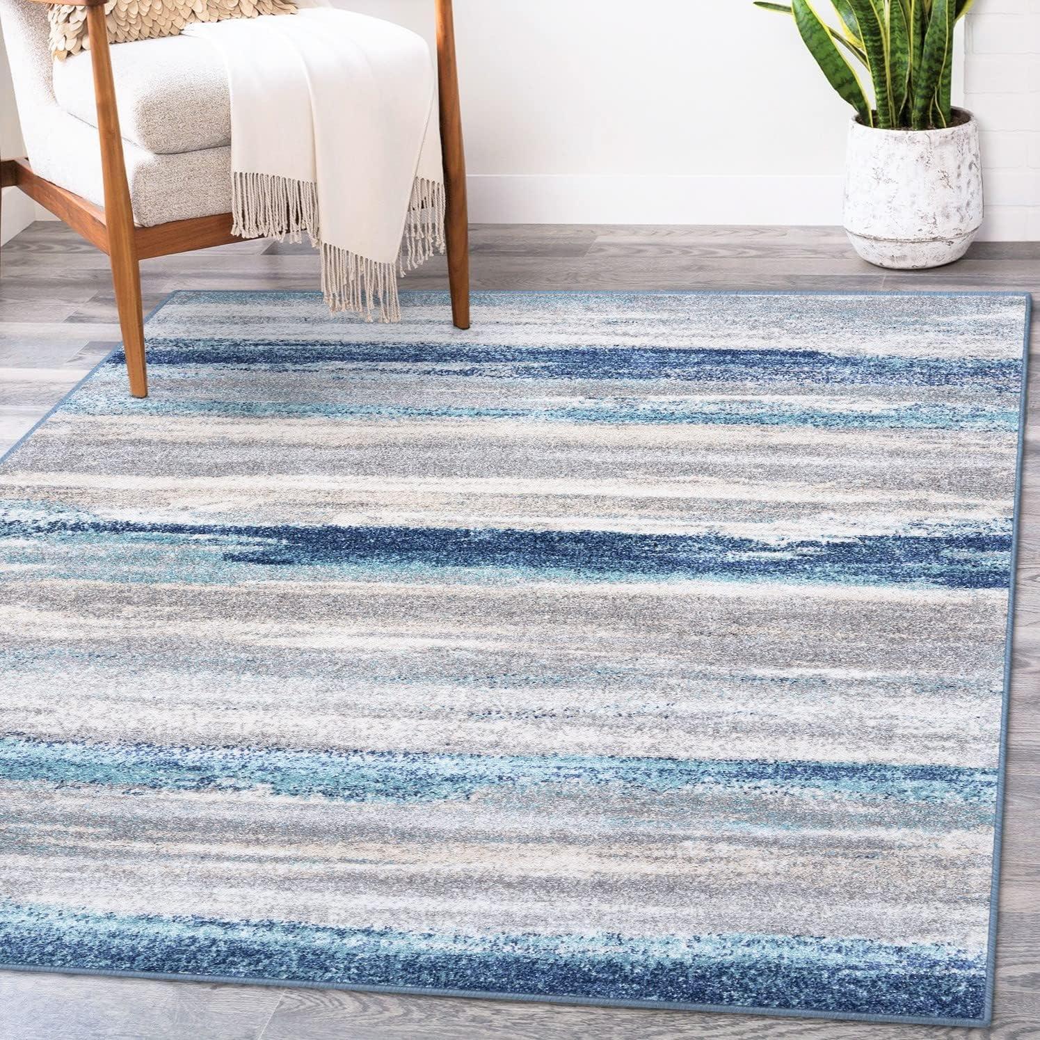 Coastal Bliss Blue Abstract 8' x 10' Easy-Care Synthetic Area Rug