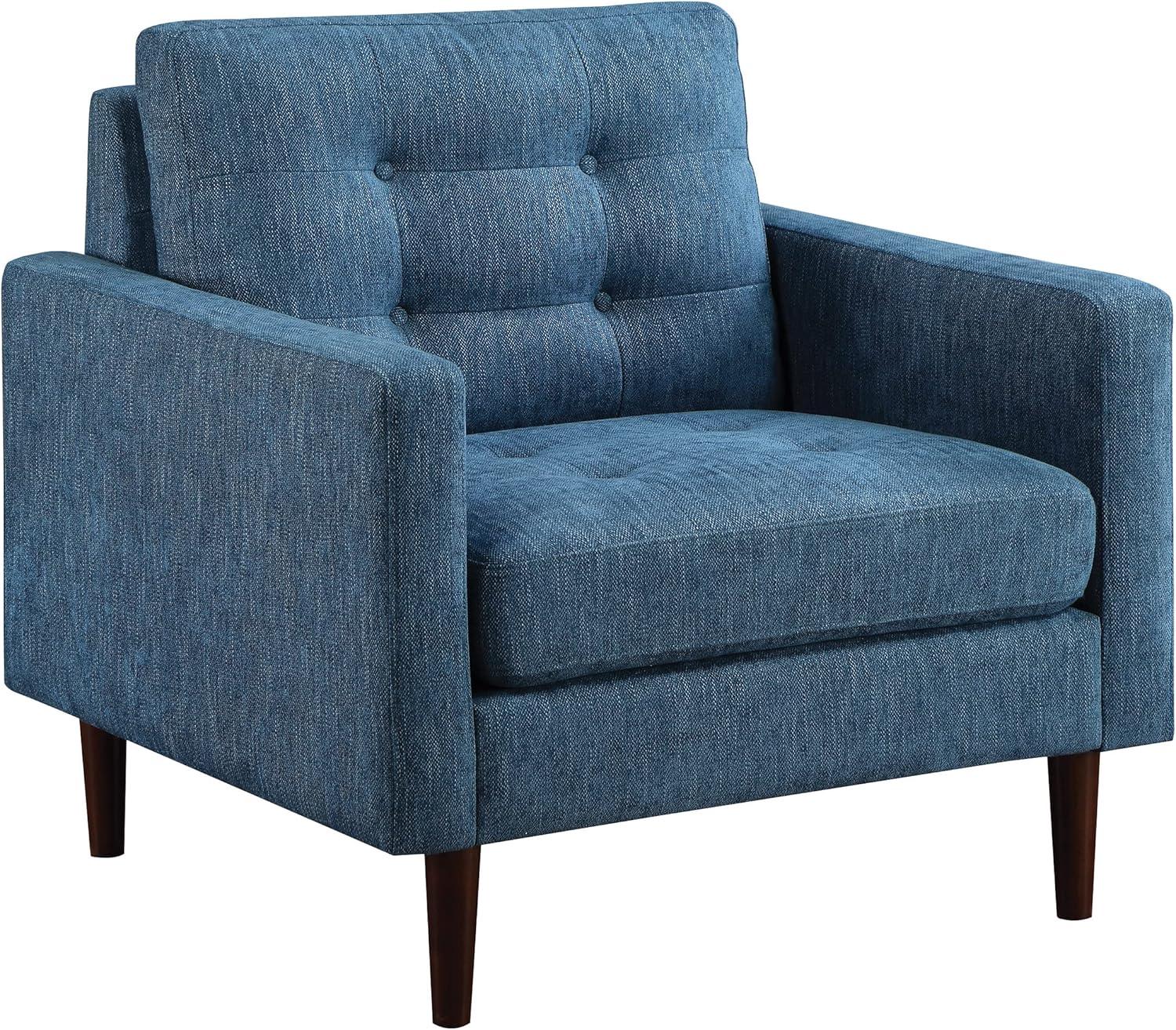 Elegant Navy Fabric Mid-Century Modern Accent Chair with Wood Legs