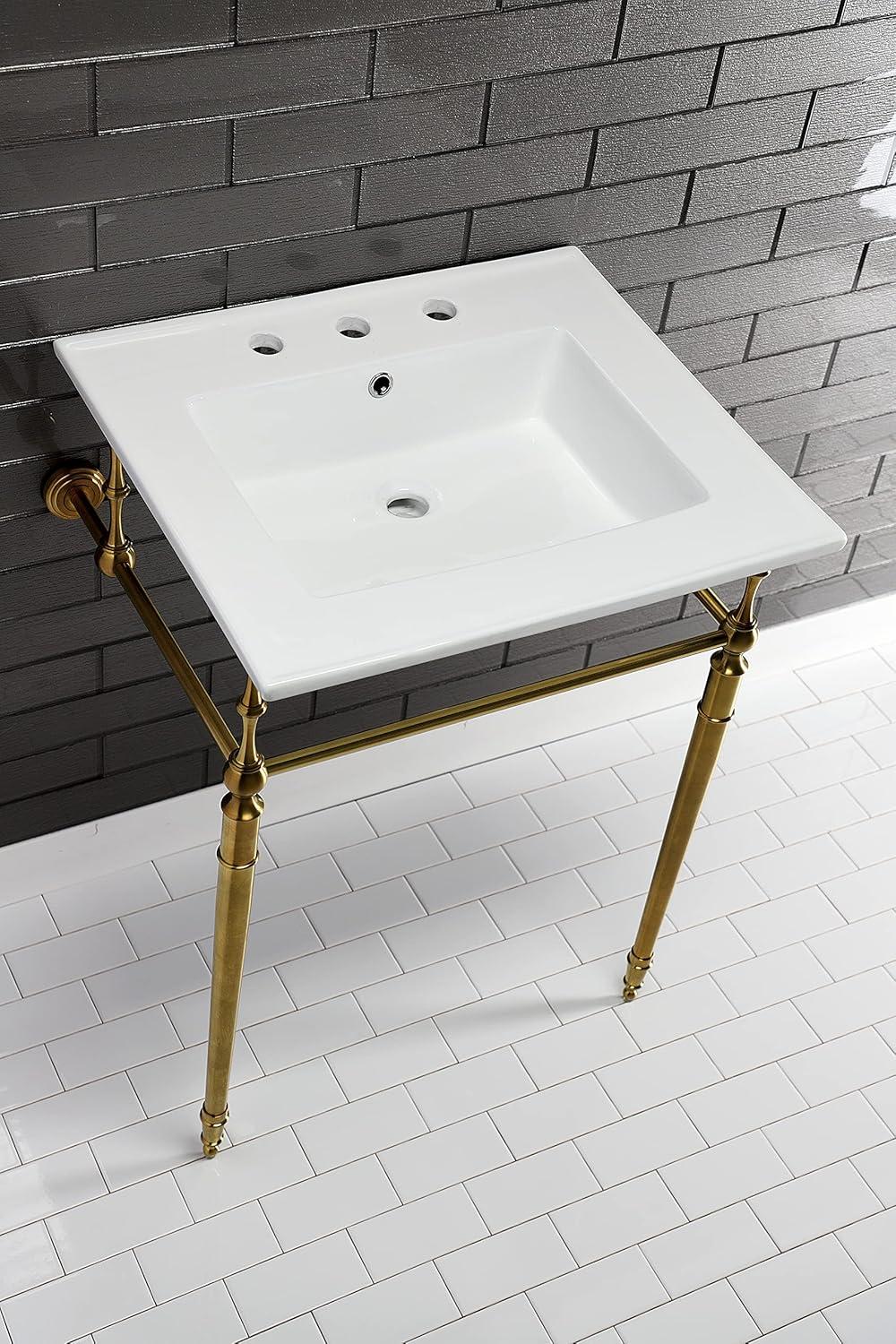 Kingston Brass Edwardian 25-Inch Ceramic Console Sink with Brass Legs (8-Inch, 3-Hole)