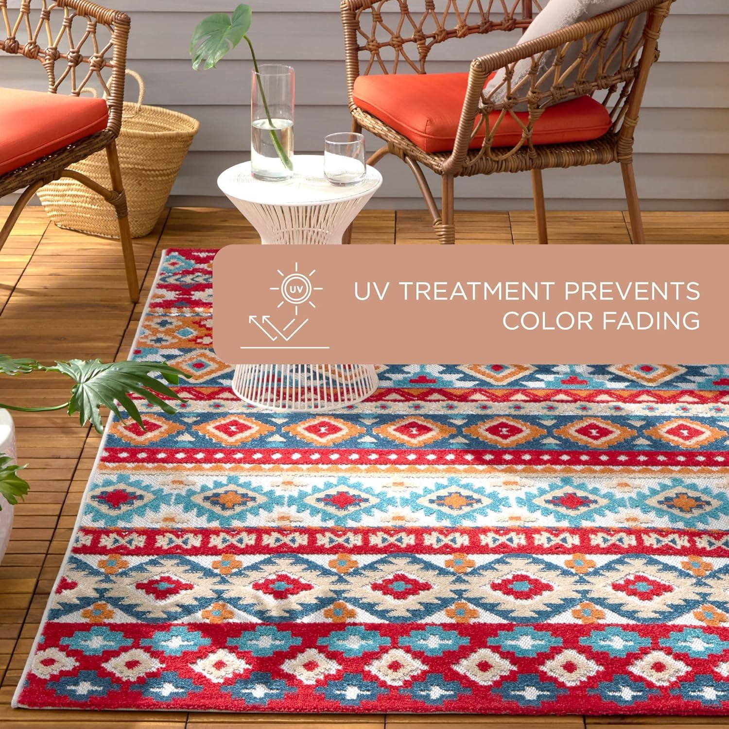 TOWN & COUNTRY EVERYDAY Dahlia Southwestern Stripe Outdoor Rug Red/Multi