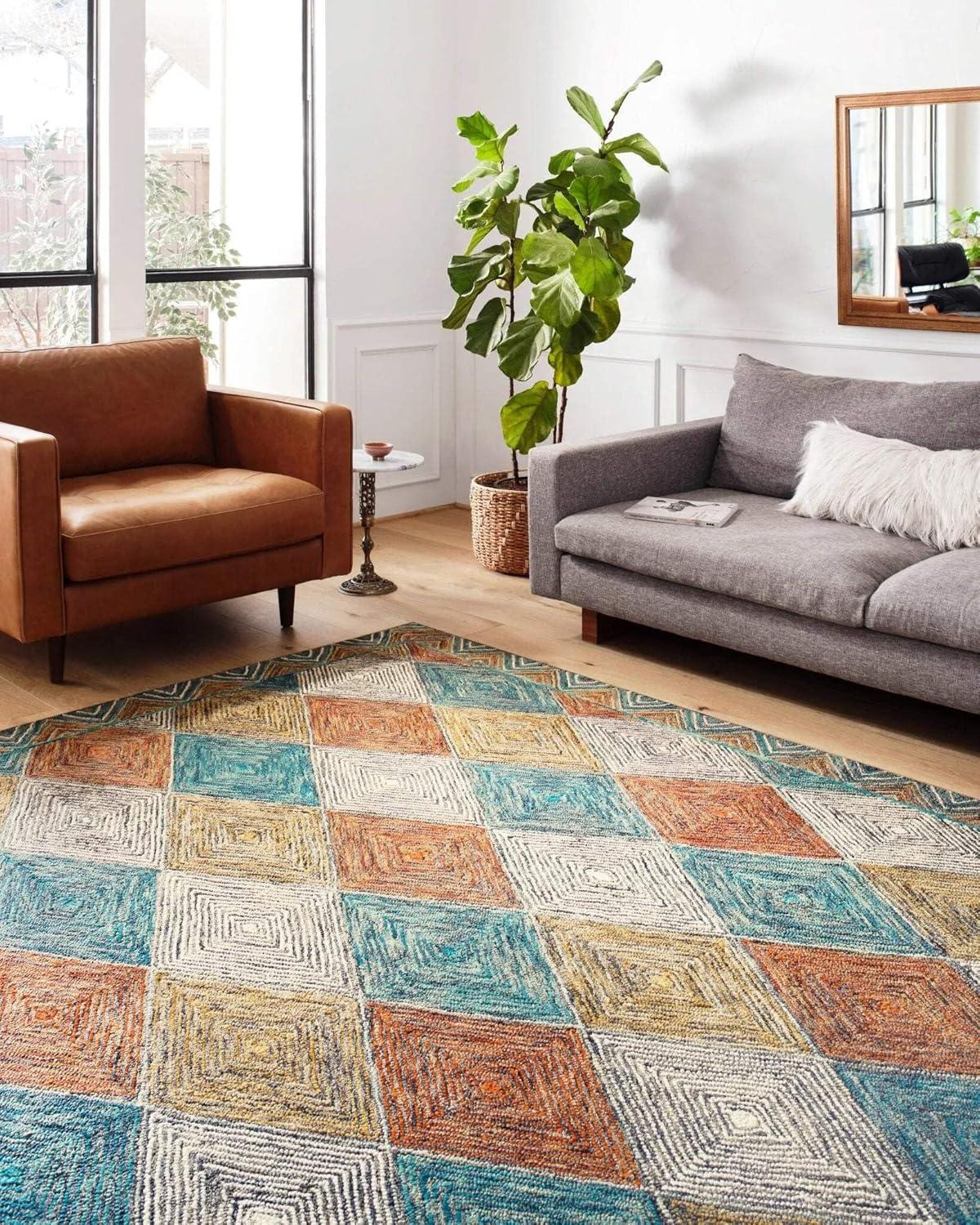 Handmade Geometric Sunset Ocean Wool Accent Rug