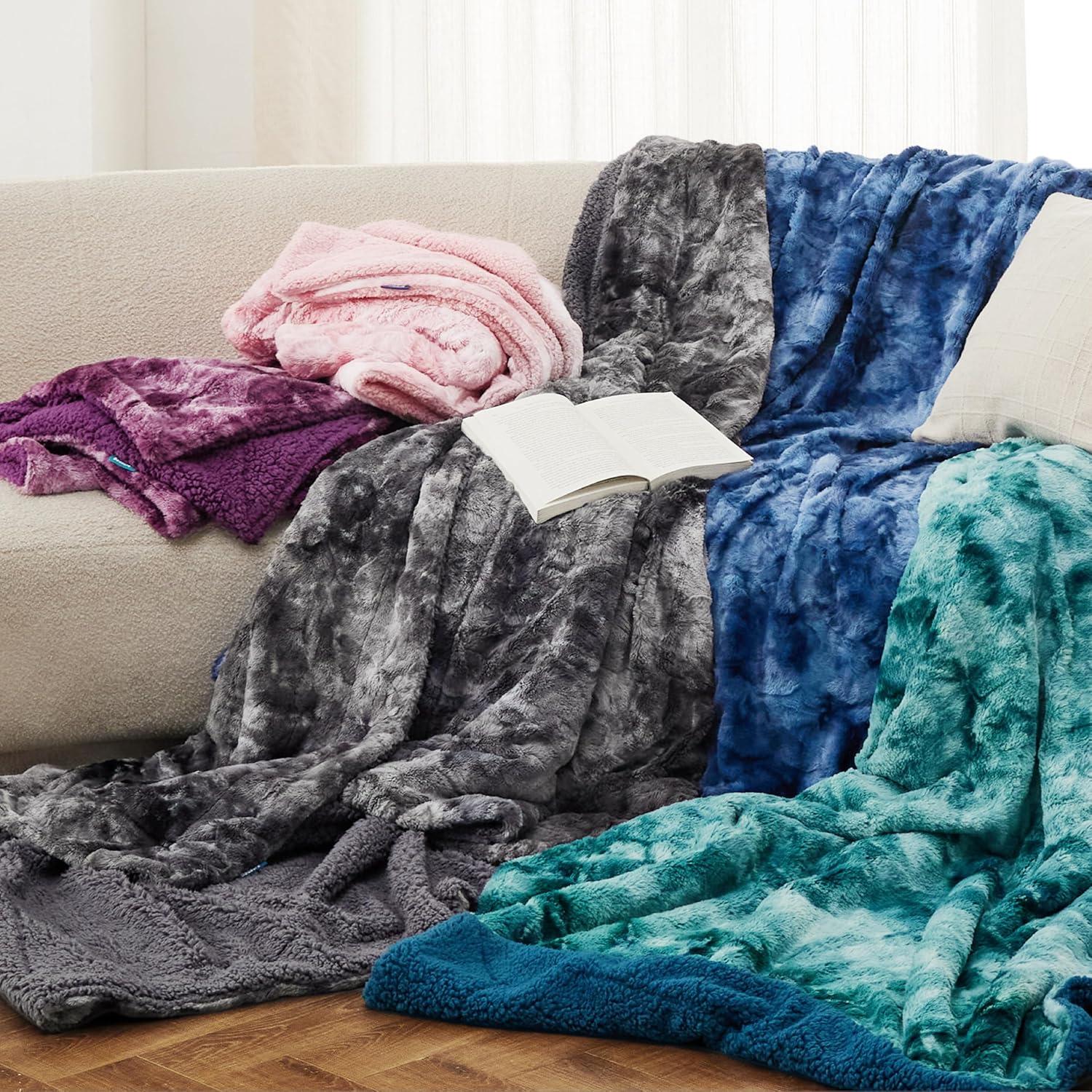 Soft Faux Fur Throw Blanket Grey - Tie - dye Fuzzy Fluffy Cozy Warm Plush Furry Shag Thick Sherpa Shaggy Throws and Blankets Couch, Sofa, Bed, 50x60 inches