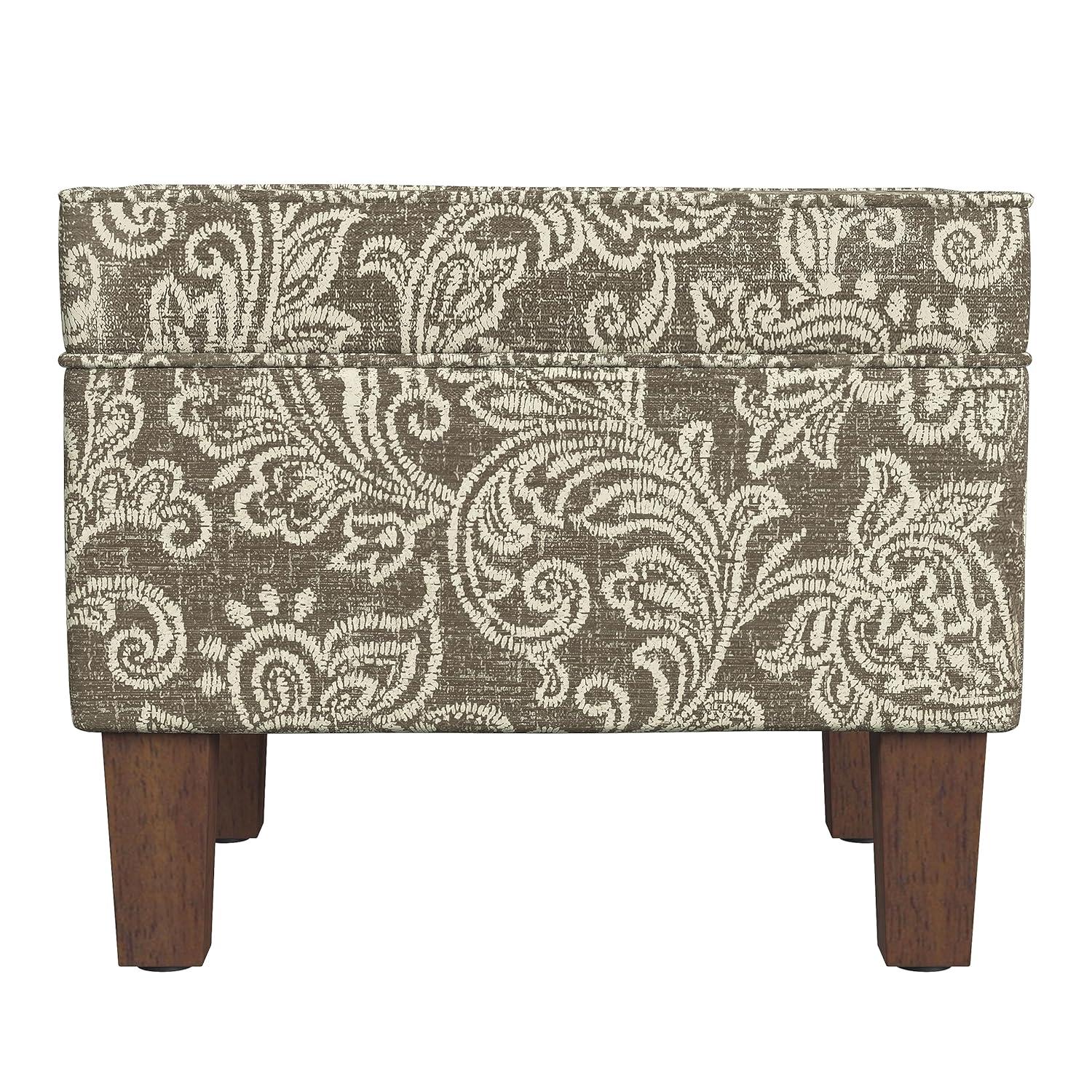 HomePop Medium Storage Ottoman Brown : Upholstered Footstool, Floral Pattern, Hardwood Frame