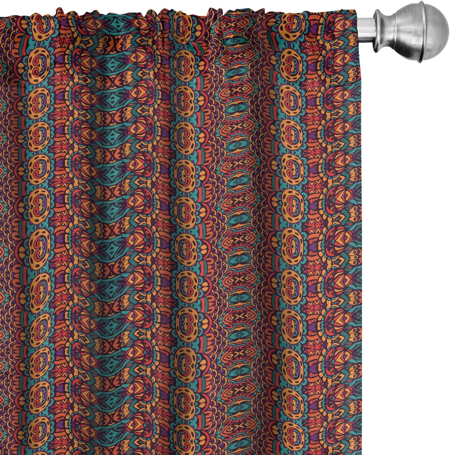 African Folklore Multicolor Polyester Rod Pocket Curtain Panels