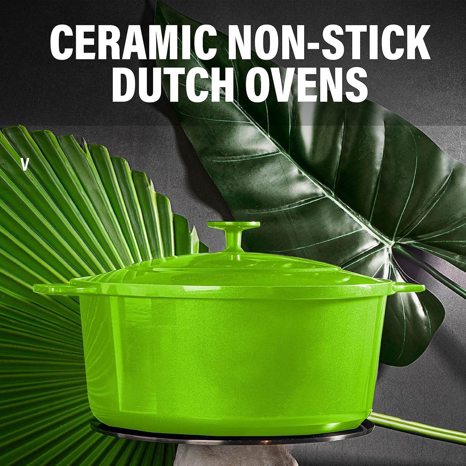 Granite Stone 5Qt Dutch Oven Ultra Durable Mineral & Diamond Nonstick Coating Dutch Oven Green