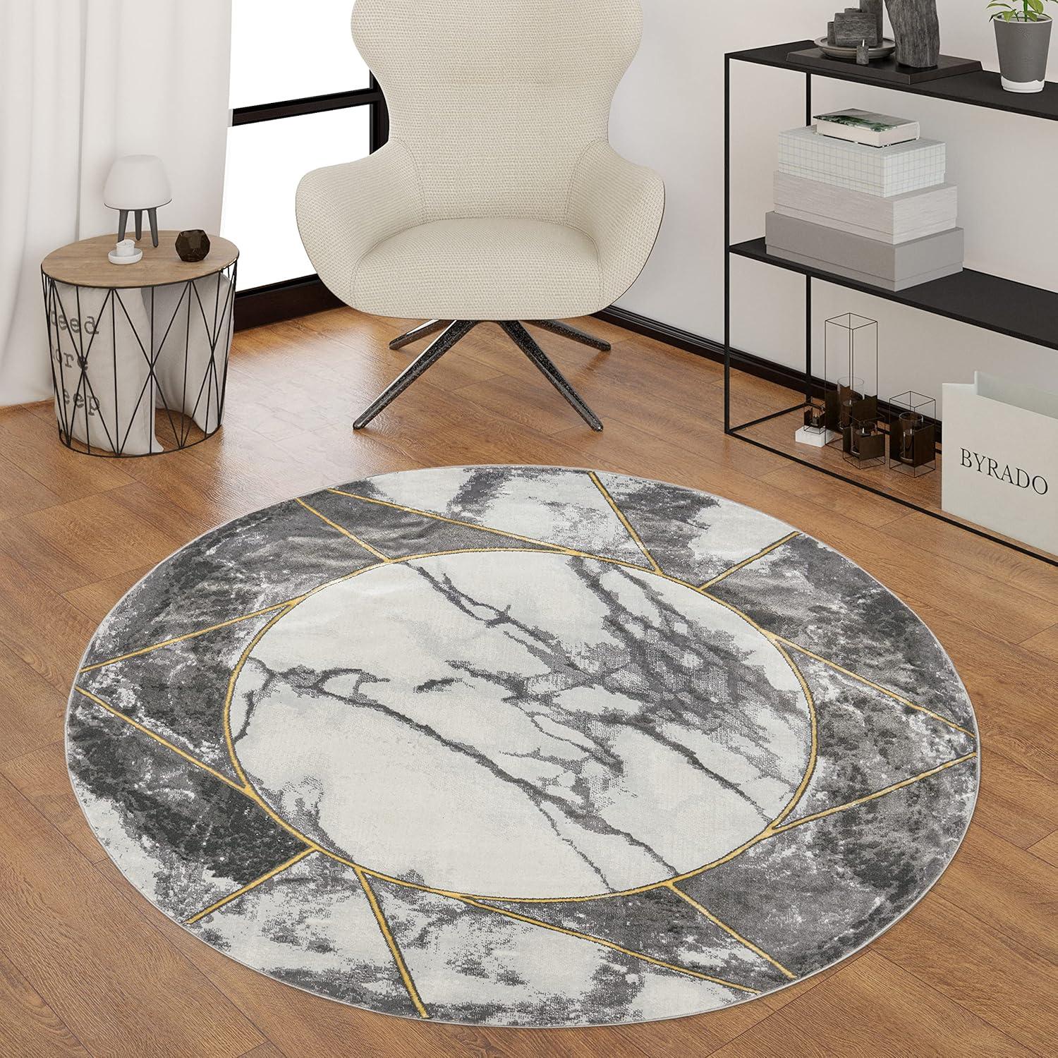 Gold and Gray 5' x 7' Rectangular Synthetic Marble Pattern Rug