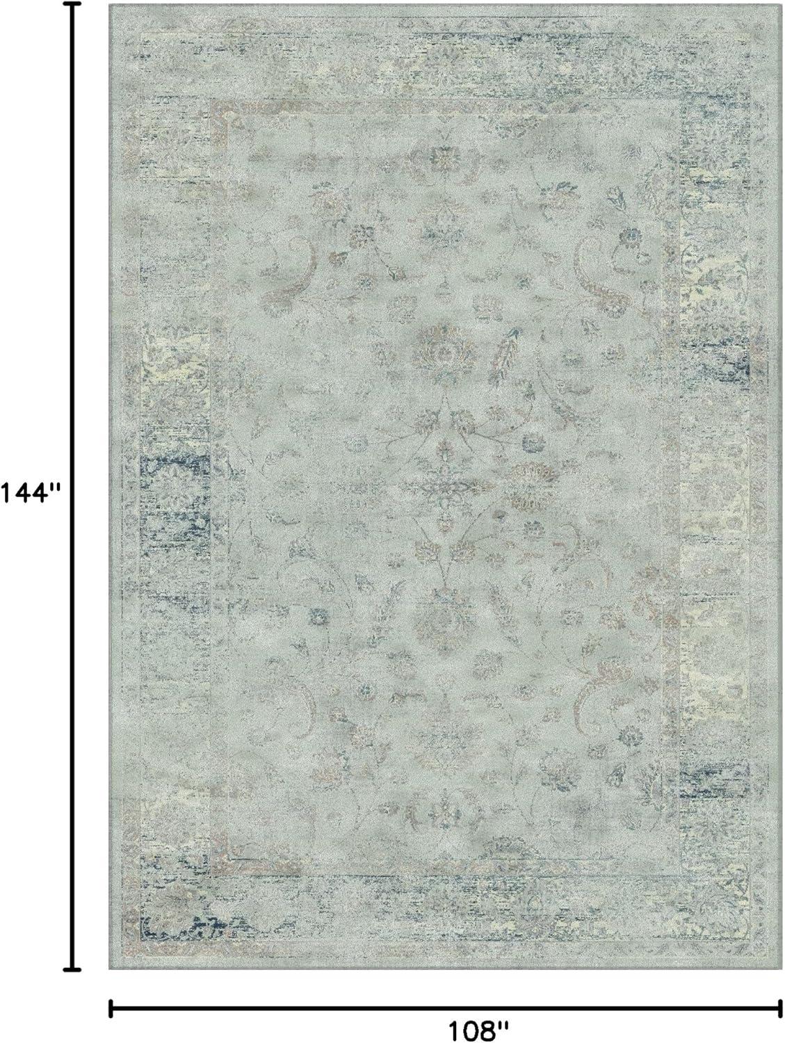 Stone and Blue Oriental Rectangular Viscose Rug, 9' x 12'