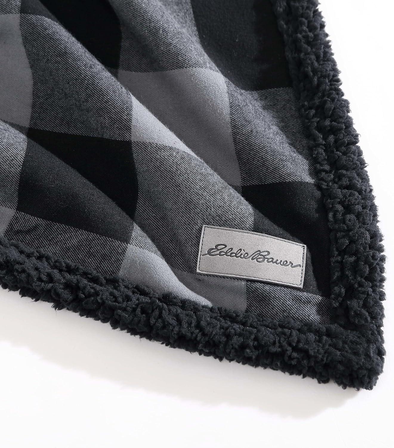 Eddie Bauer Cabin Plaid Flannel/Sherpa Throw Blanket