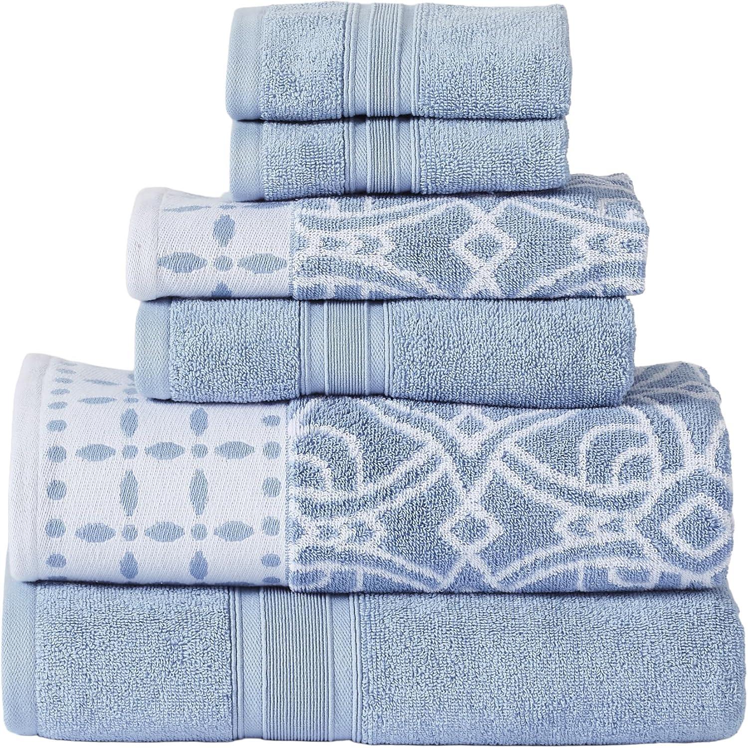 Modern Threads Modern Threads Monroe 6-Piece Reversible Yarn Dyed Jacquard & Solid Towel Set – 100% Cotton, Quick Dry & Absorbent Bath, Hand & Washcloths
