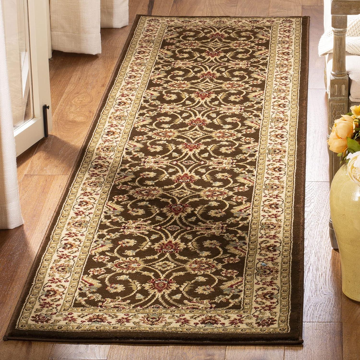 Elegant Ivory and Brown Traditional Runner Rug - 2'3" x 12'