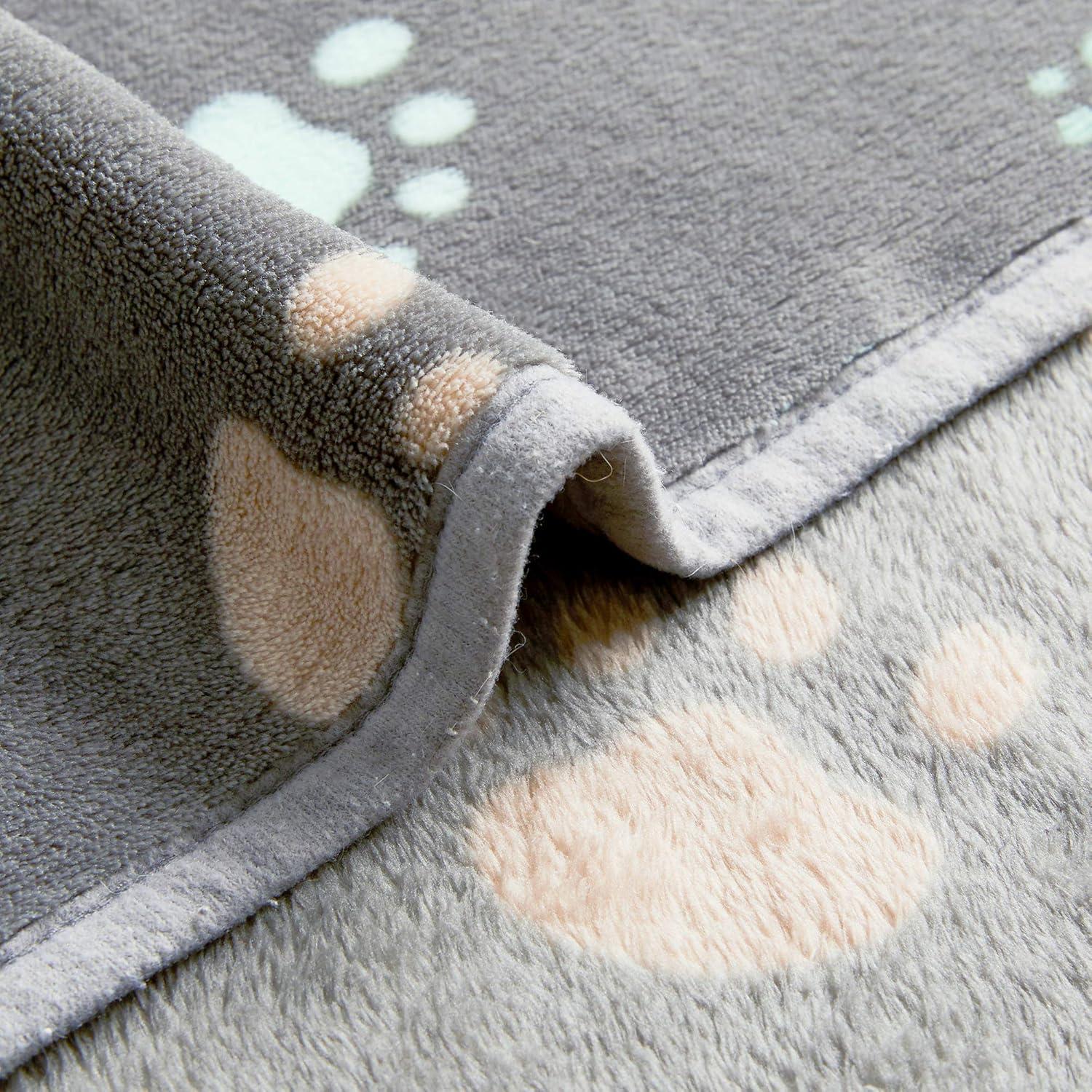 Gray Reversible Fleece Pet Blanket with Paw Prints