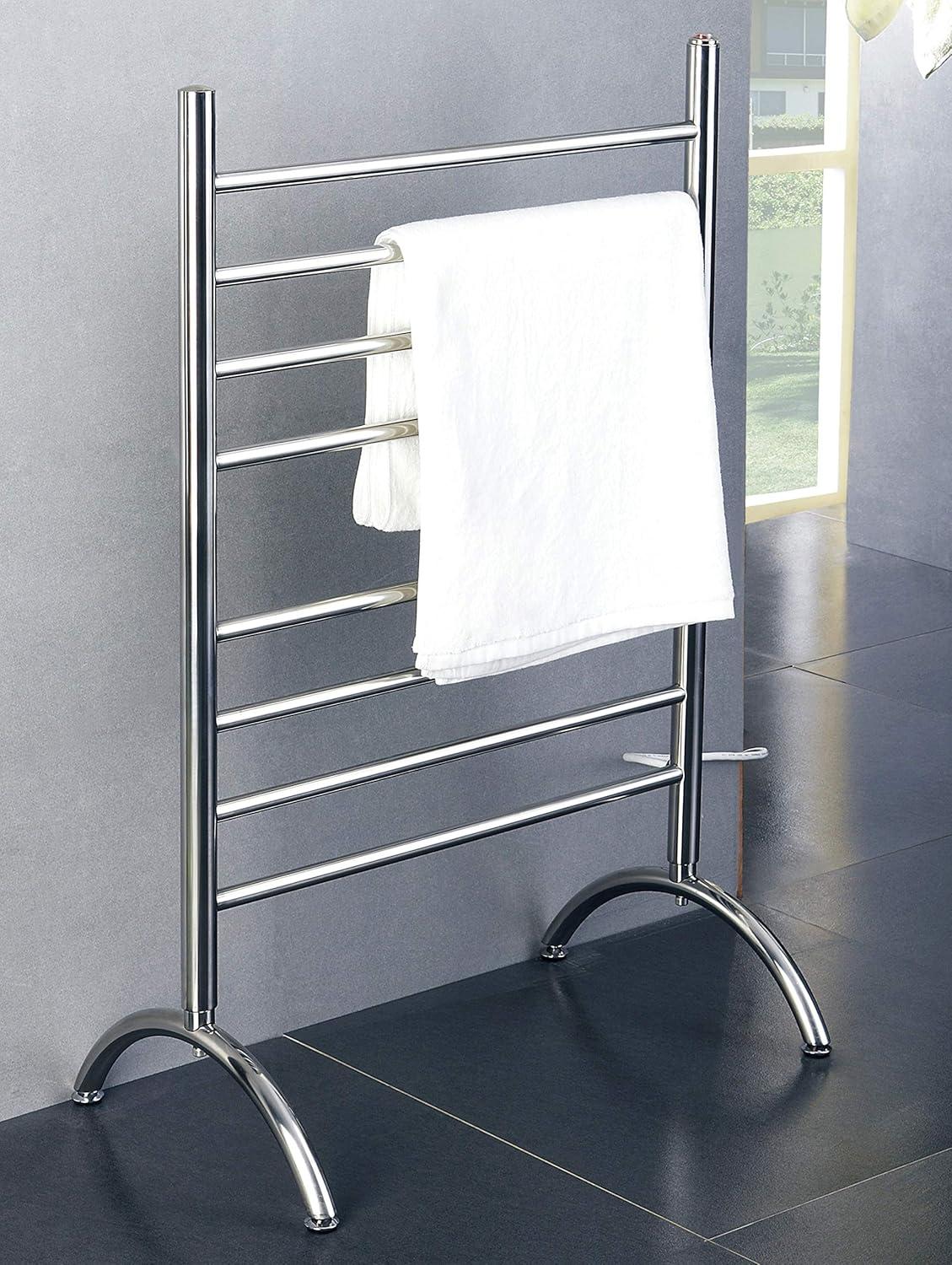 Barcelona Electric and Freestanding Plug In Towel Warmer, Brushed, 8 Bars