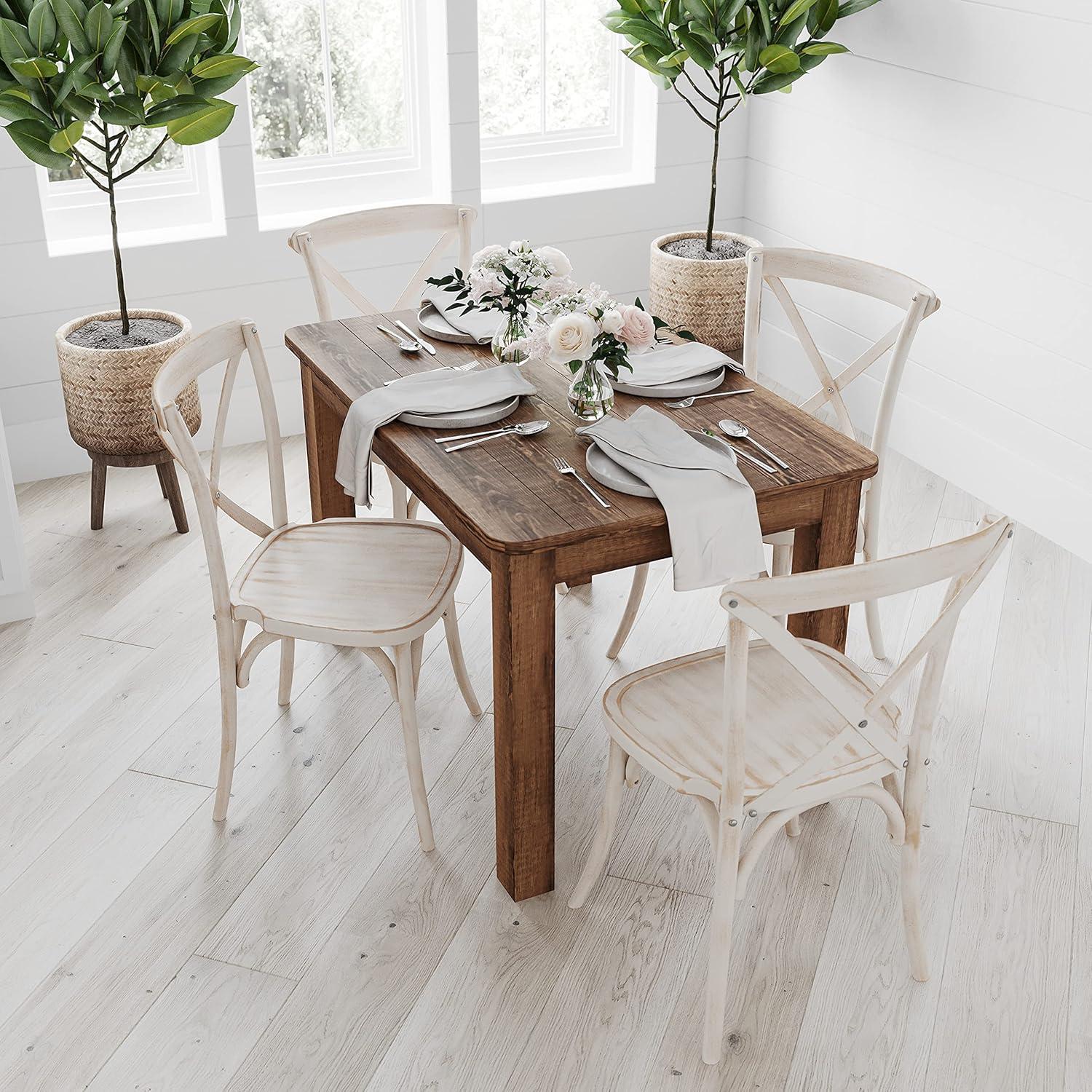 Rustic Brown Solid Pine Rectangular Dining Table for Four