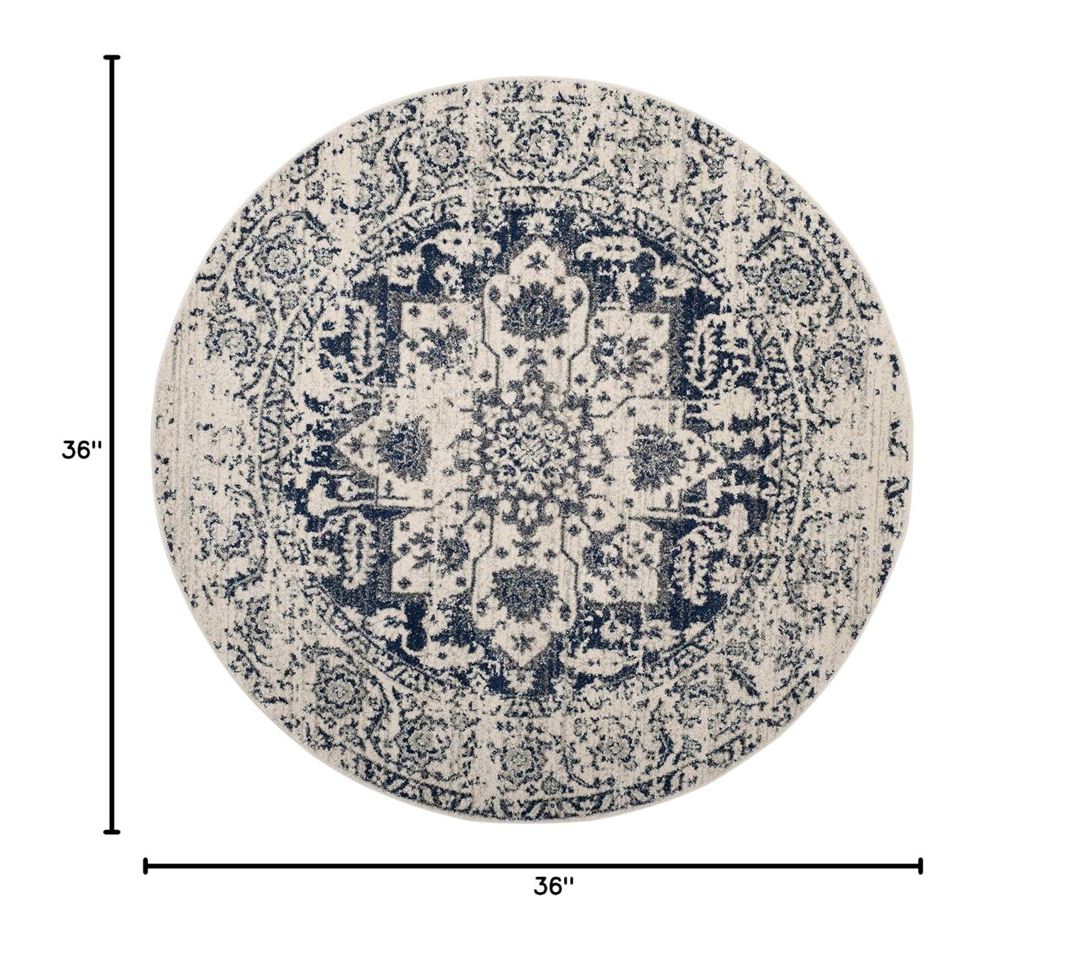 Madison MAD603 Power Loomed Indoor Accent Rug - Cream/Navy - 3' Round - Safavieh