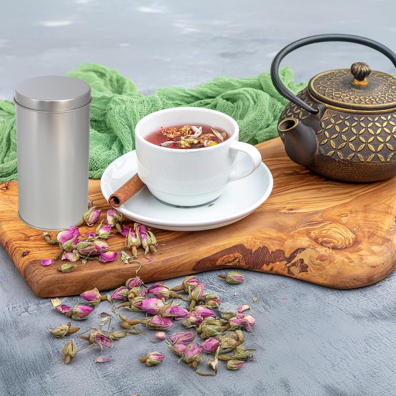 Solstice Large Double Seal Tea Canisters 4pk; Round Metal Containers with Interior Seal Lid