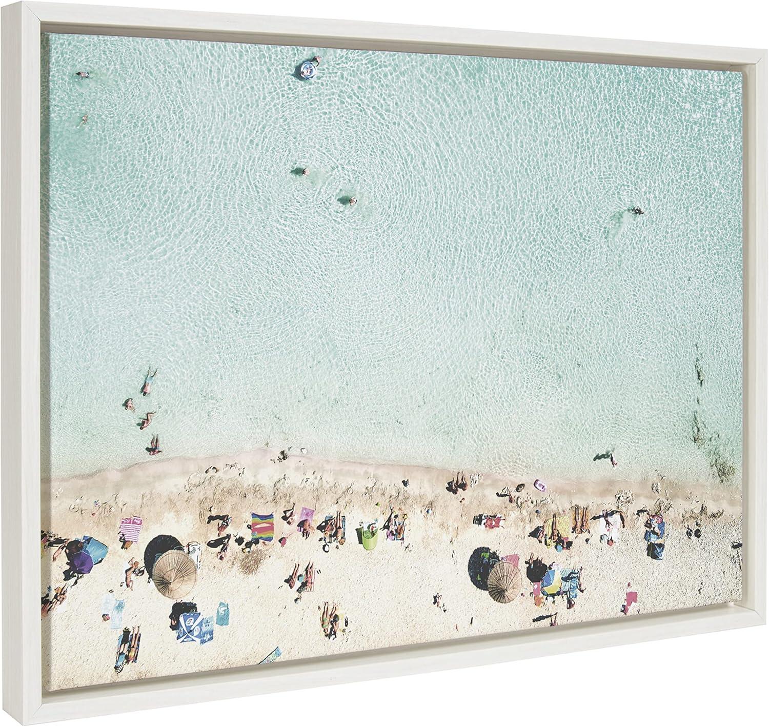 Kate and Laurel Sylvie Turquoise Beach from Above Framed Canvas by Amy Peterson Art Studio, 18x24, White