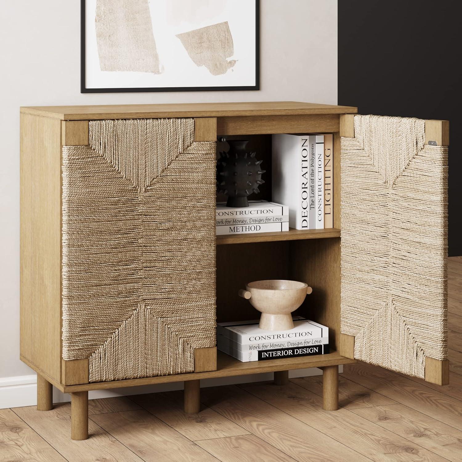 Beacon Wood and Seagrass 2 Door Storage Cabinet - Nathan James