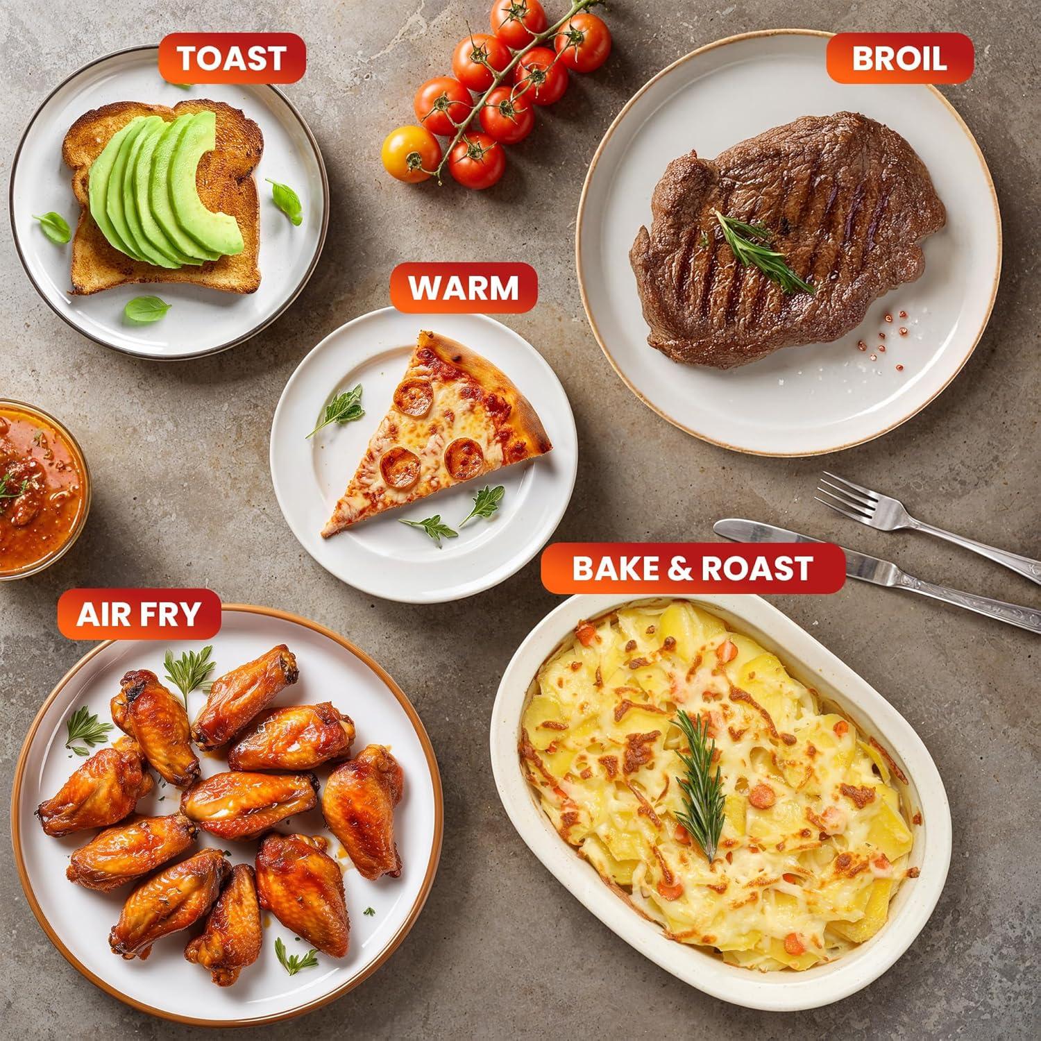 MODERN WALLS LLC French Door 47.5Qt, 18-Slice Convection Oven 4-Control Knobs, Bake Broil Toast Rotisserie Keep Warm, Includes Pizza Racks