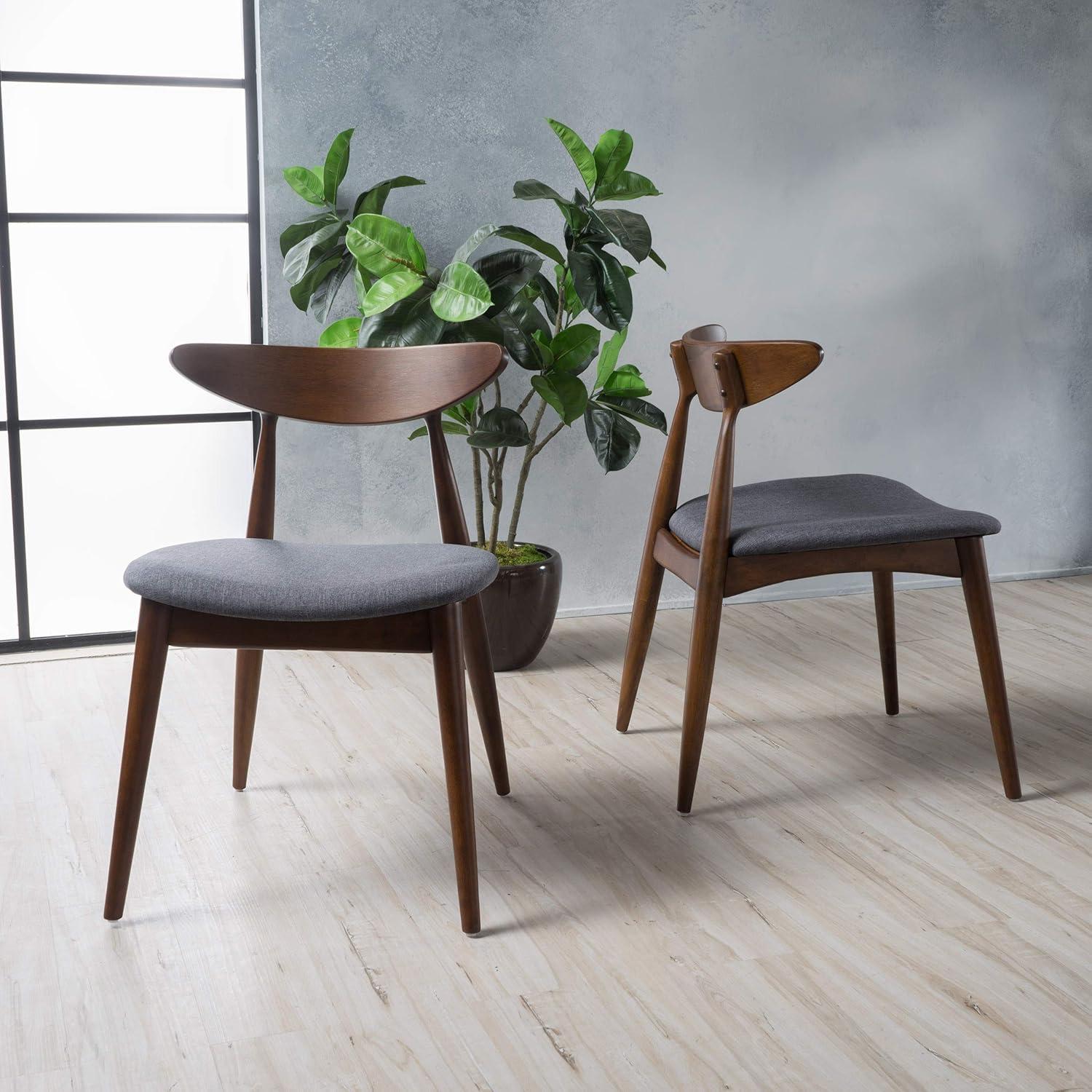 Christopher Knight Home Barron Mid Century Modern Rubberwood Fabric Upholstered Dining Chairs (Set of 2), Charcoal/Walnut
