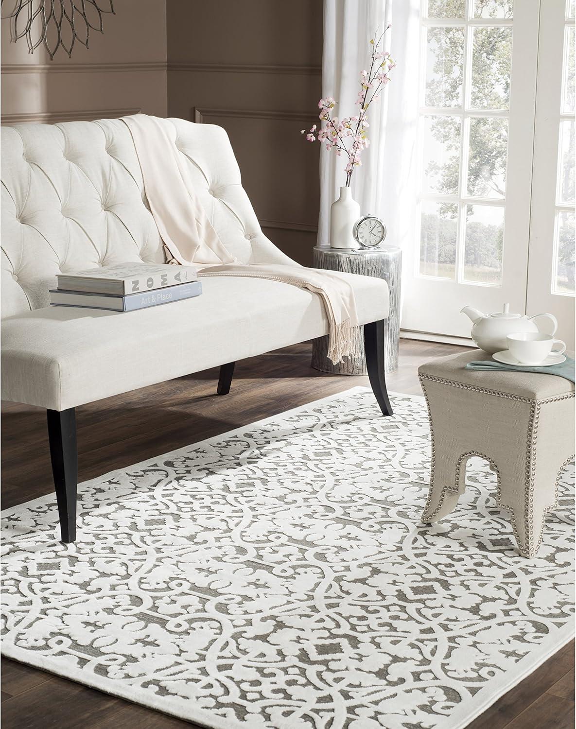 SAFAVIEH Paradise Salah Damask Area Rug, Ivory/Dark Grey, 5' x 7'5"