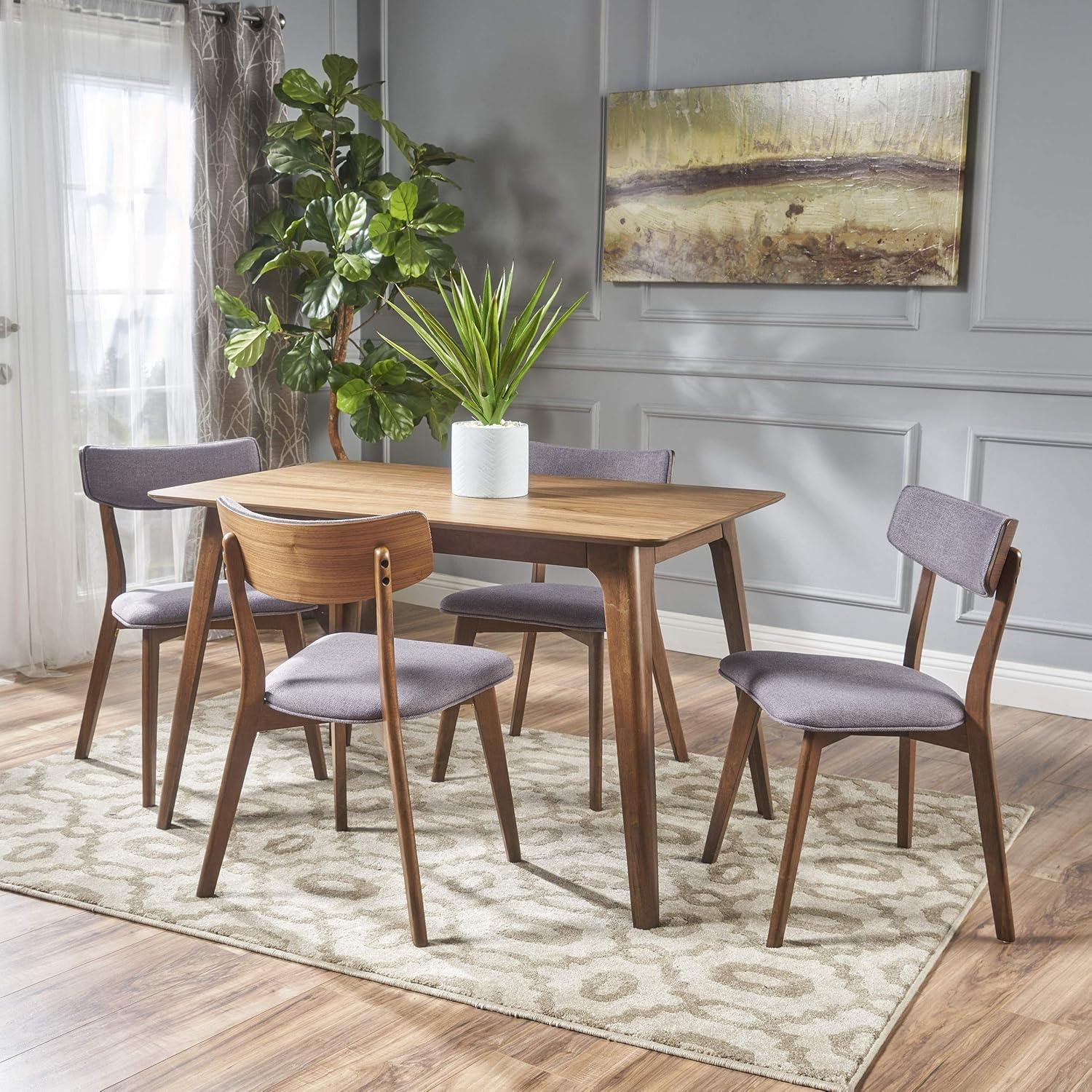 5pc Megann Mid Century Wood Dining Set Walnut/Dark Gray - Christopher Knight Home: Upholstered Chairs, Seats 4