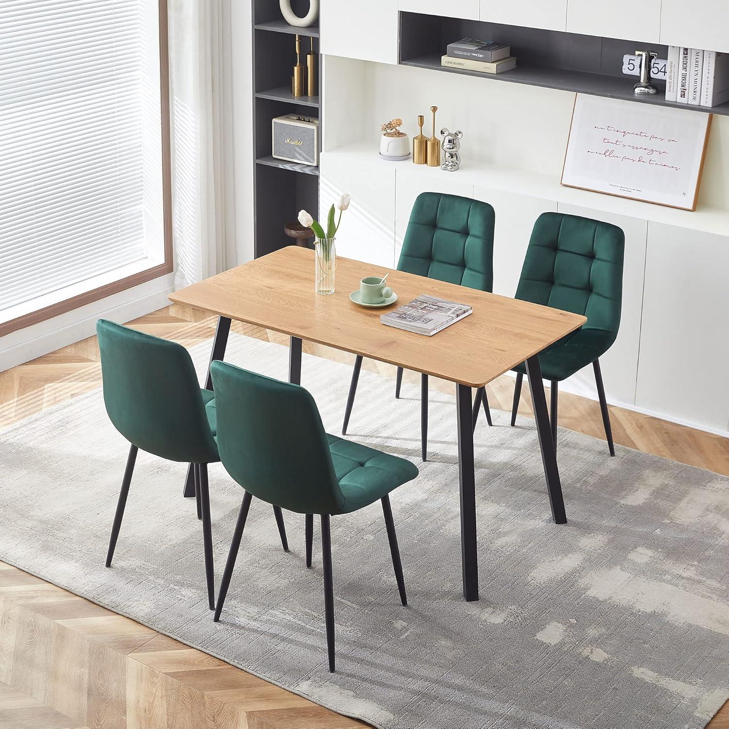 Modern Dining Chair Velvet Set of 4,Upholstered Living Room Chair with No Arms Side Chair High-Back Space Savining Accent Chair with Metal Legs for Dining Room,Living Room, Yellow