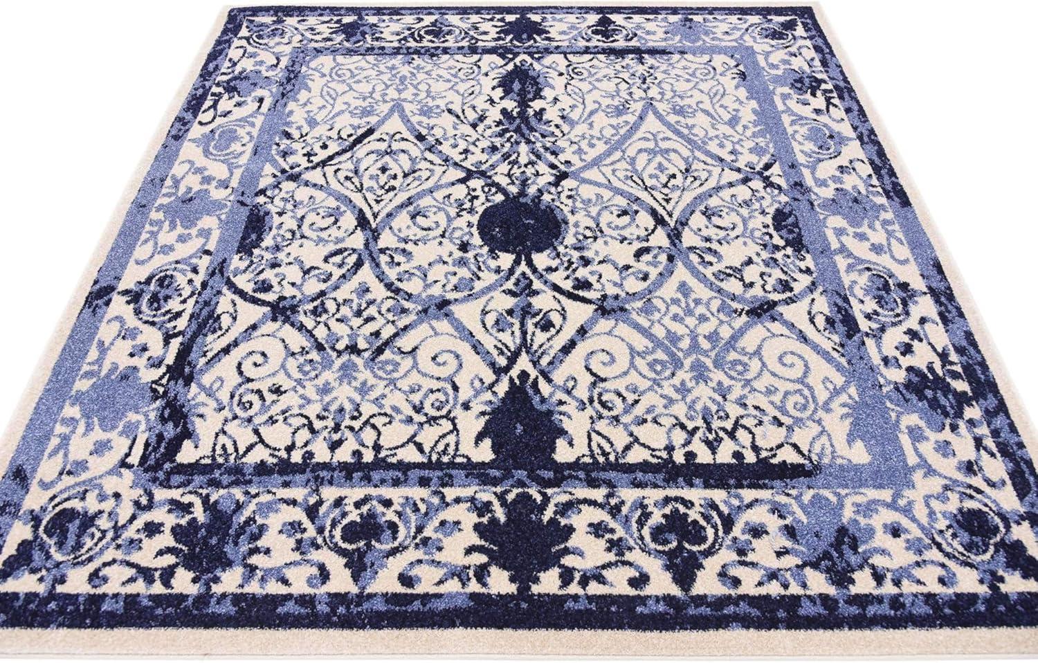 Unique Loom La Jolla Collection Area Rug - Traditional (6' Square Ivory and Blue/Blue)