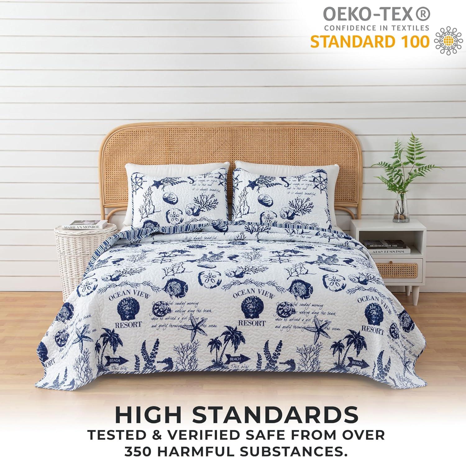 Navy / White Nautical Reversible Quilt Set with Shams