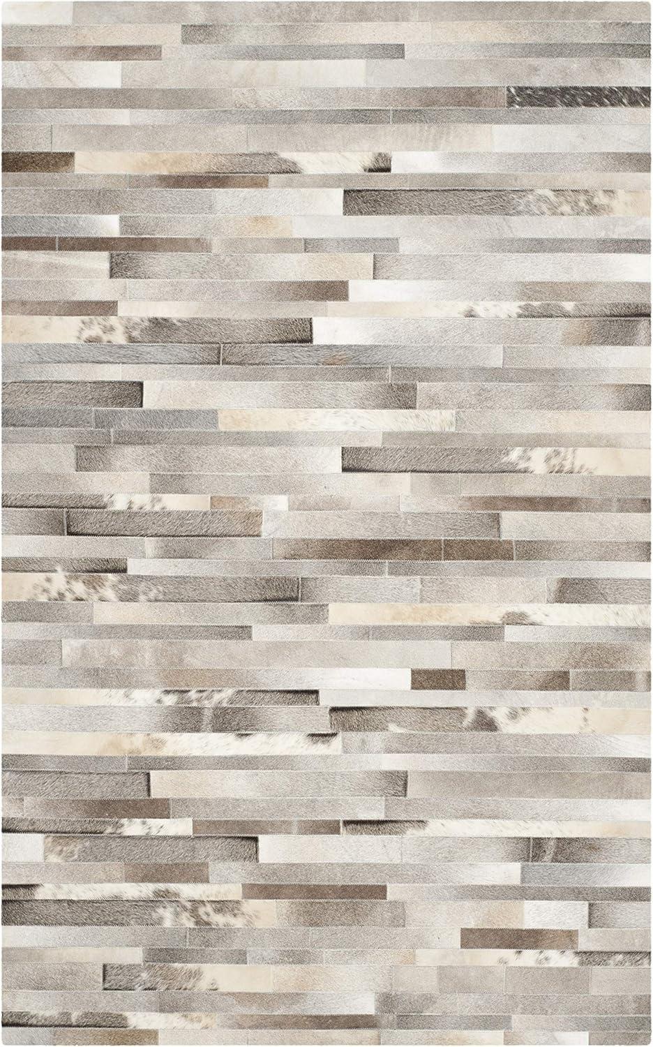 SAFAVIEH Studio Leather Loew Geometric Area Rug, Grey/Ivory, 10' x 14'