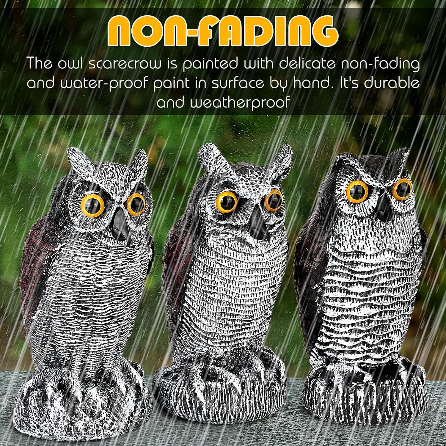 3 Pack Fake Owl Decoys to Scare Birds Away from Gardens and Patios, Lifelike Simulation Owl Bird Deterrent, Nature Enemy Scarecrow Plastic Owl Statues, Pest Repellent, Pigeon Deterrent