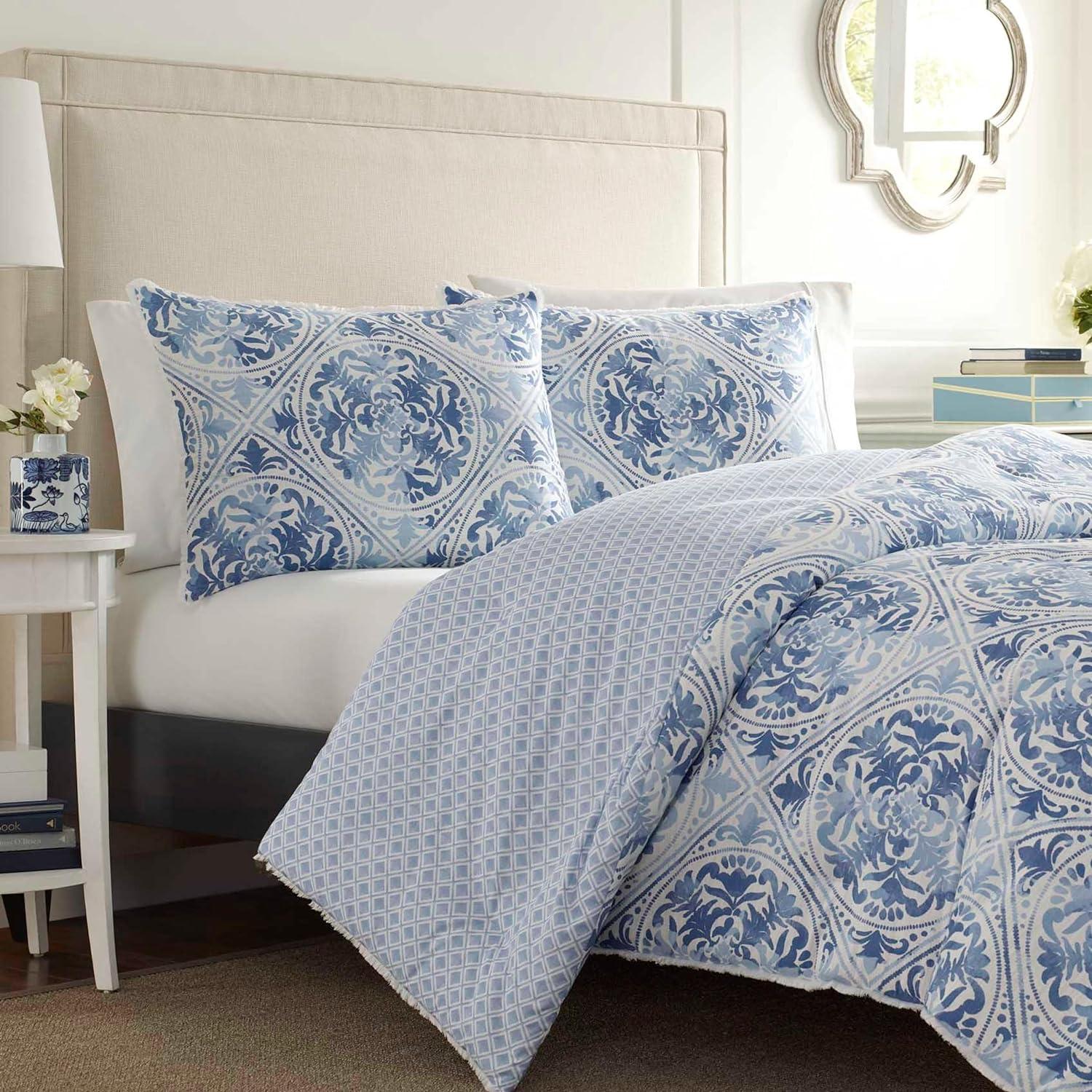 Mila Blue King Cotton Reversible Comforter Set