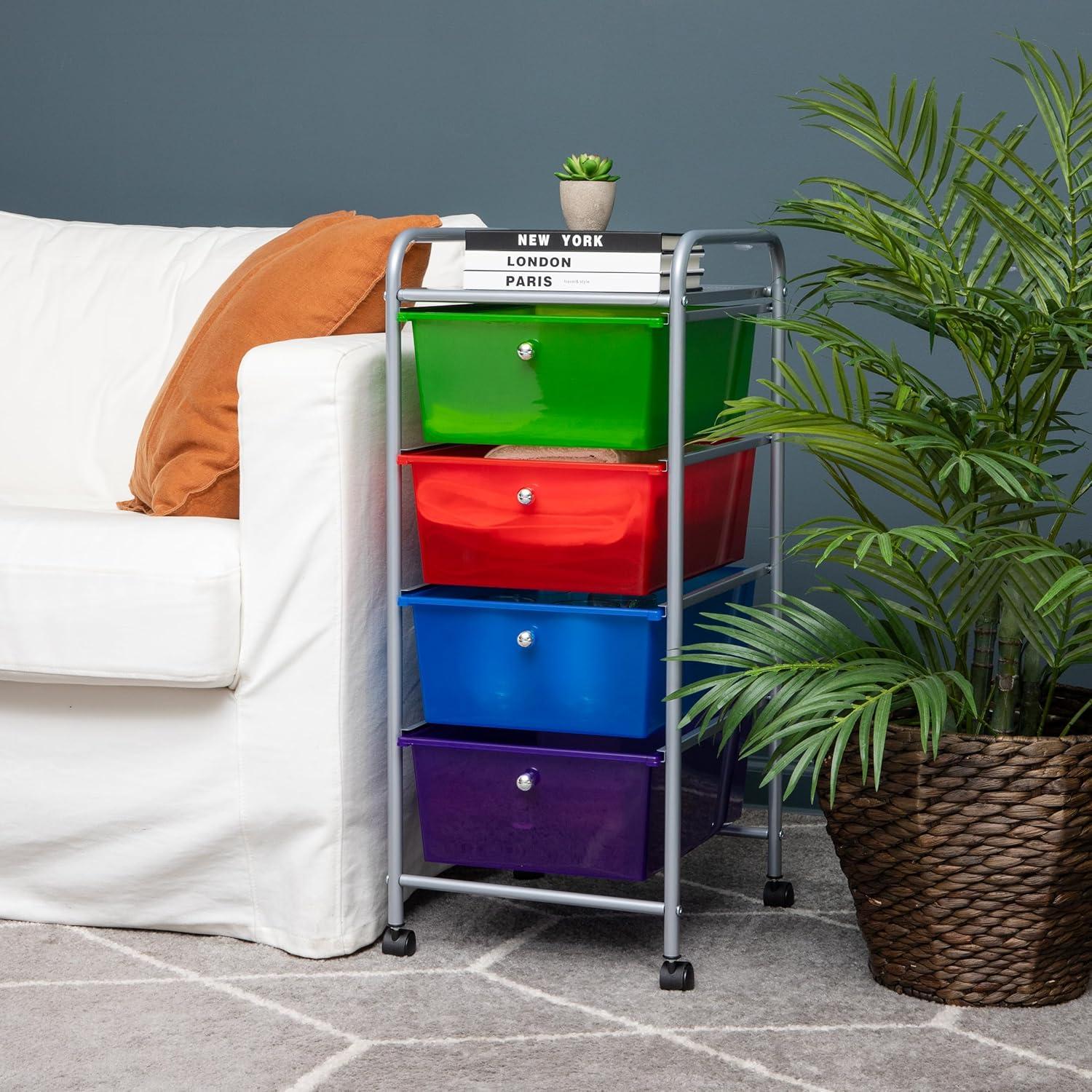 Mind Reader 4-Tier, 4-Drawer Mobile Utility Cart, Removable Drawers, 12.75" L x 15.25" W x 30" H