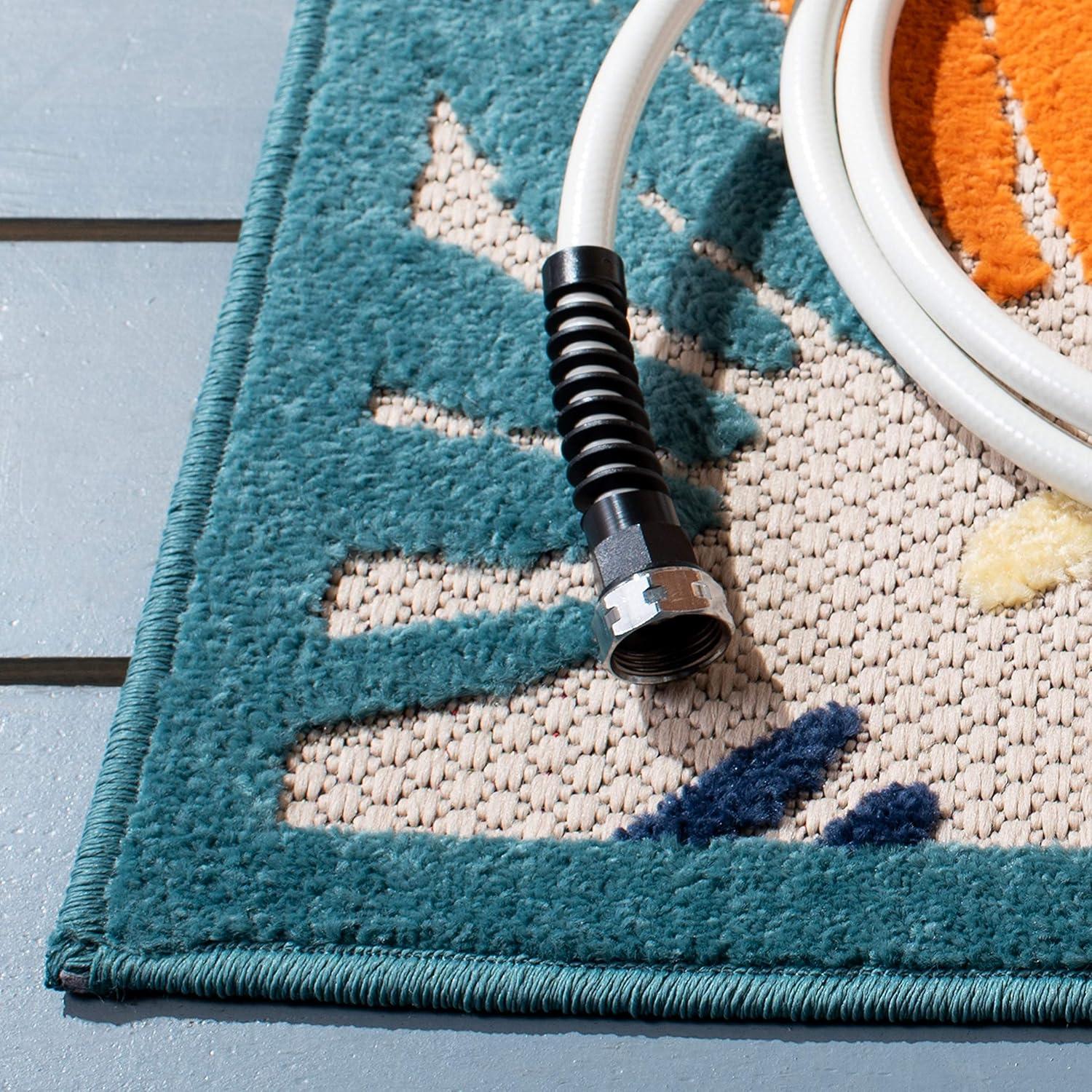 Cabana CBN356 Power Loomed Indoor and Outdoor Area Rug - Ivory/Blue - 6'7"x6'7" - Safavieh.