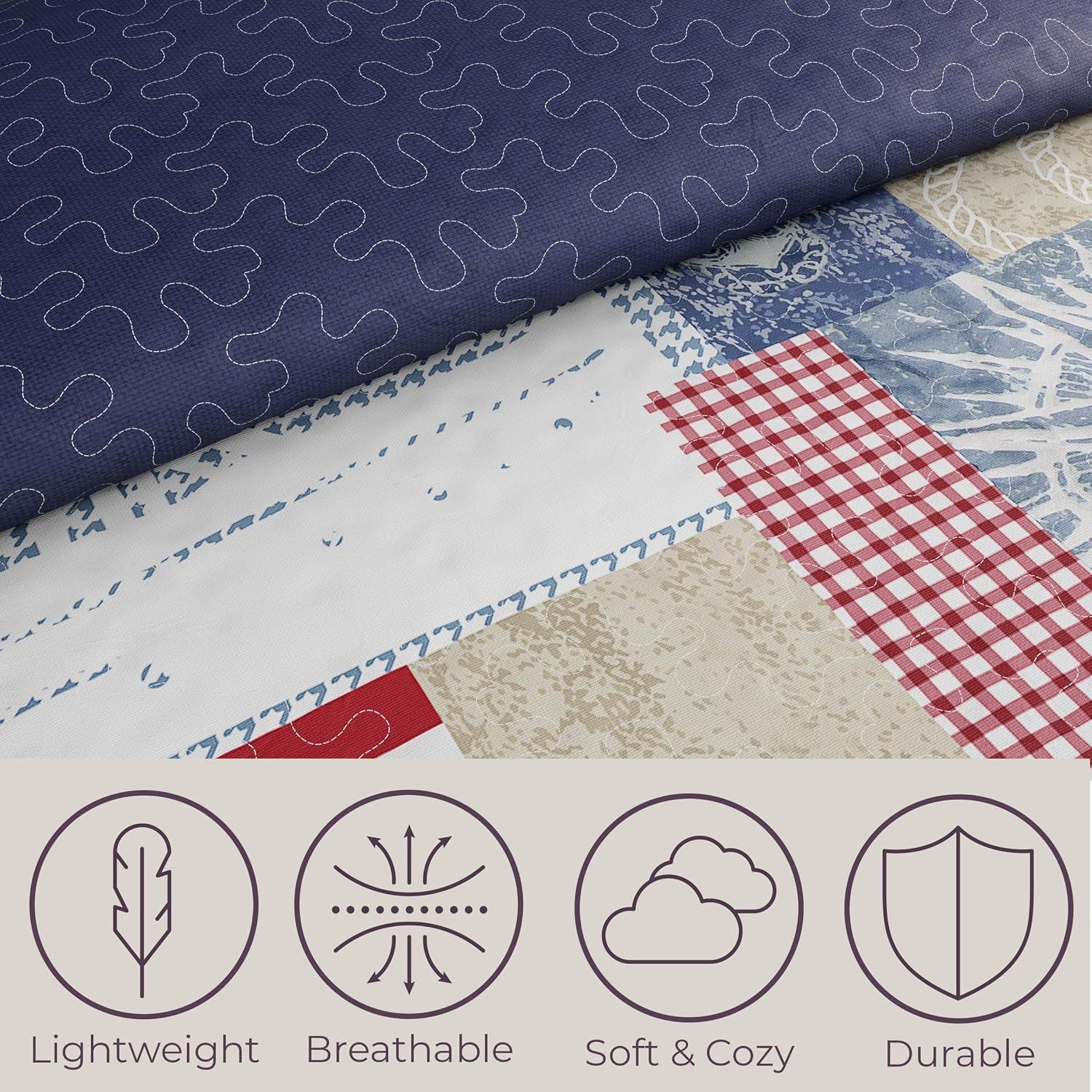 Lavish Home Quilt Set - Nautical Americana Patchwork Print All-Season Soft Microfiber Bedding with Pillow Sham