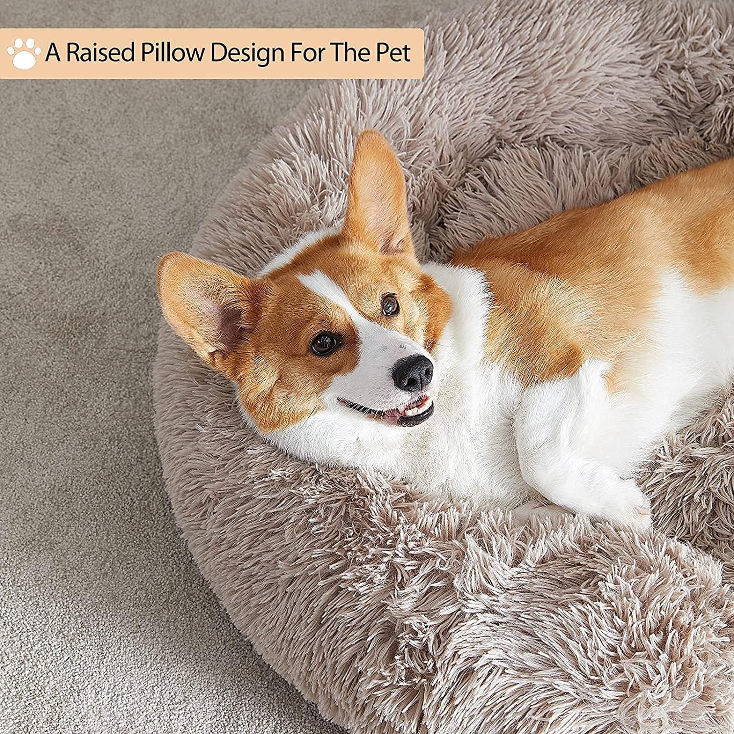 Calming Dog Bed Cat Bed Donut, Faux Fur Pet Bed Self-Warming Donut Cuddler, Comfortable Round Plush Dog Beds (20 X 20 X 8 Inch, Light Pink)