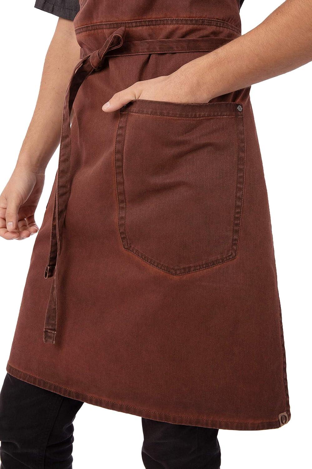 Rust Cotton Unisex Distressed Bib Apron with Pockets