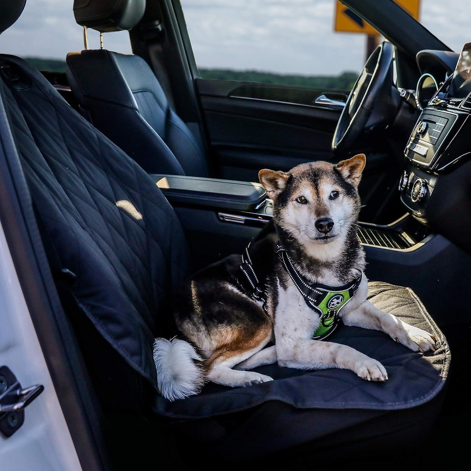 Dog Front Seat Cover, Waterproof s Car Seat Covers with One Dog Safety Belt Universal Size for Cars, Trucks  , Black