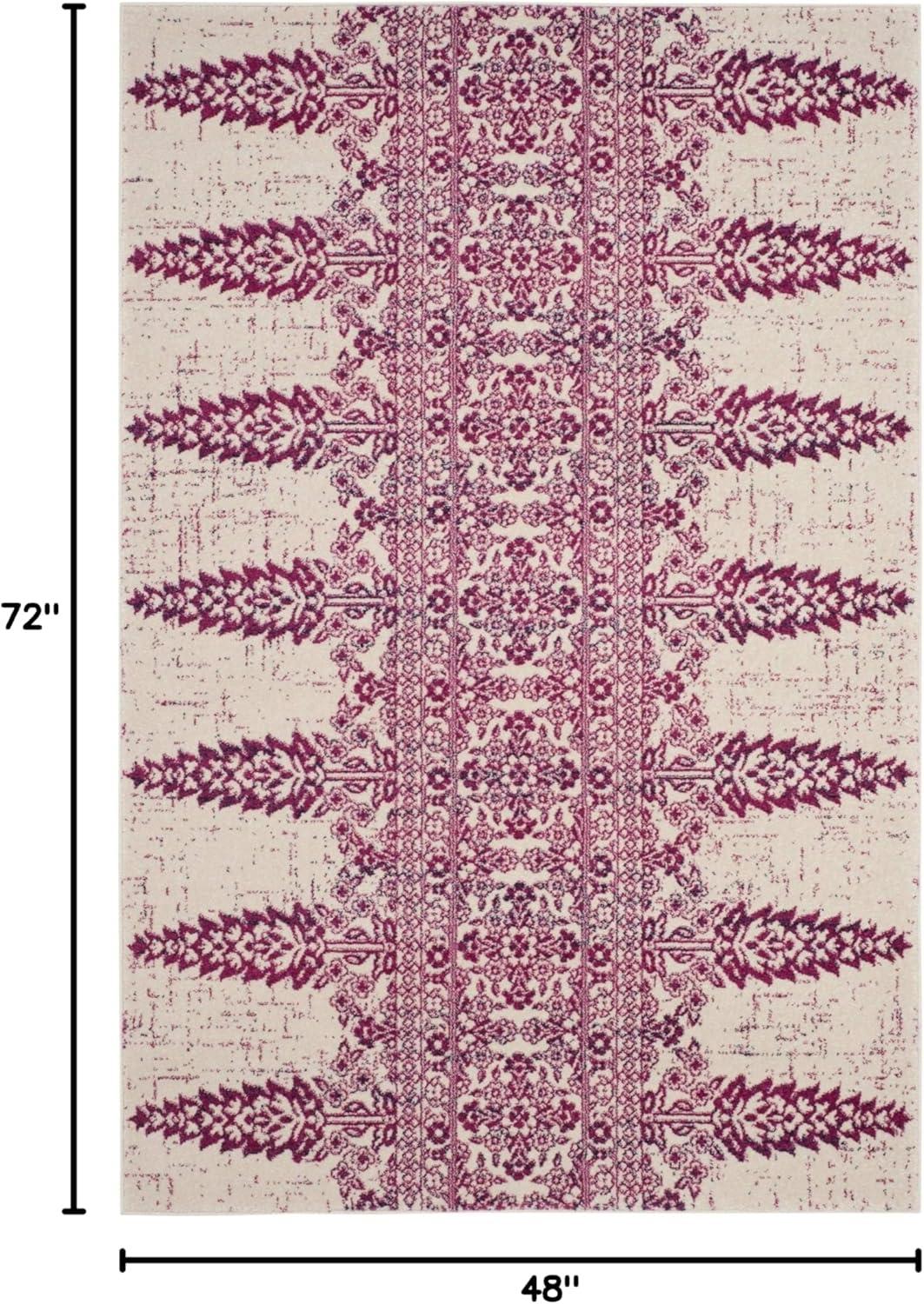 Ivory and Fuchsia High Pile Boho Chic Runner Rug