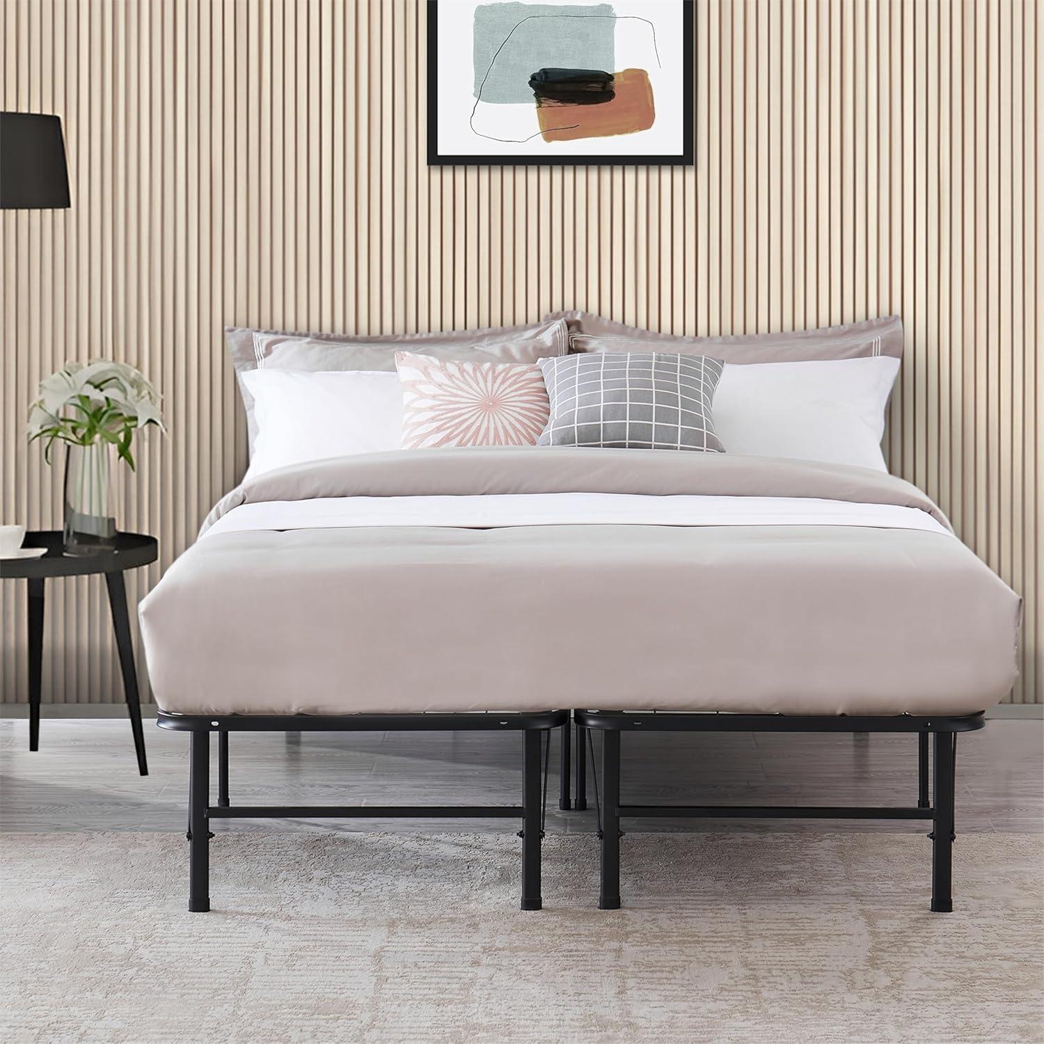 Alwyn Home Muscoy 14" Foldable Steel Bed Frame, No Box Spring Needed, Underbed Storage , Easy Assembly