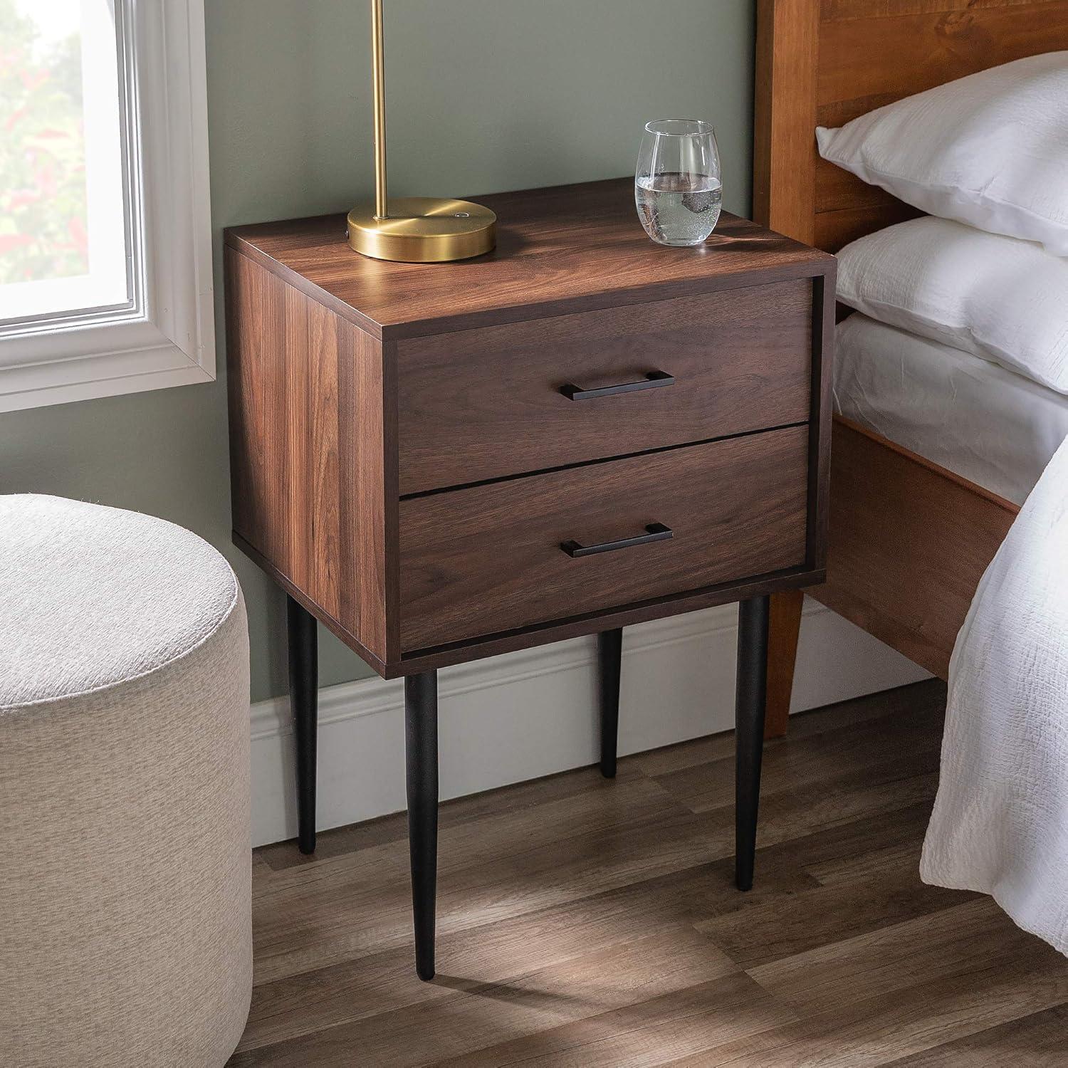 2-Piece 20" Two-Drawer Bedroom Nightstand in Dark Walnut