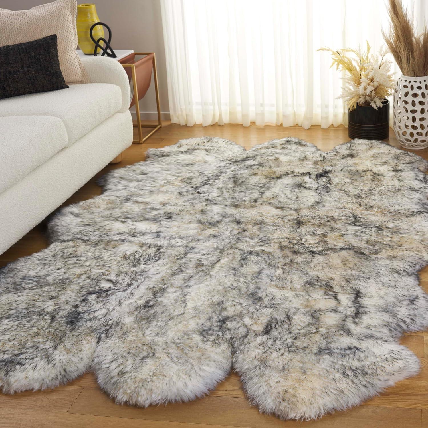 SAFAVIEH Sheep Skin Tiana Animal Area Rug, Ivory/Smoke Grey, 5'5" x 7'7"