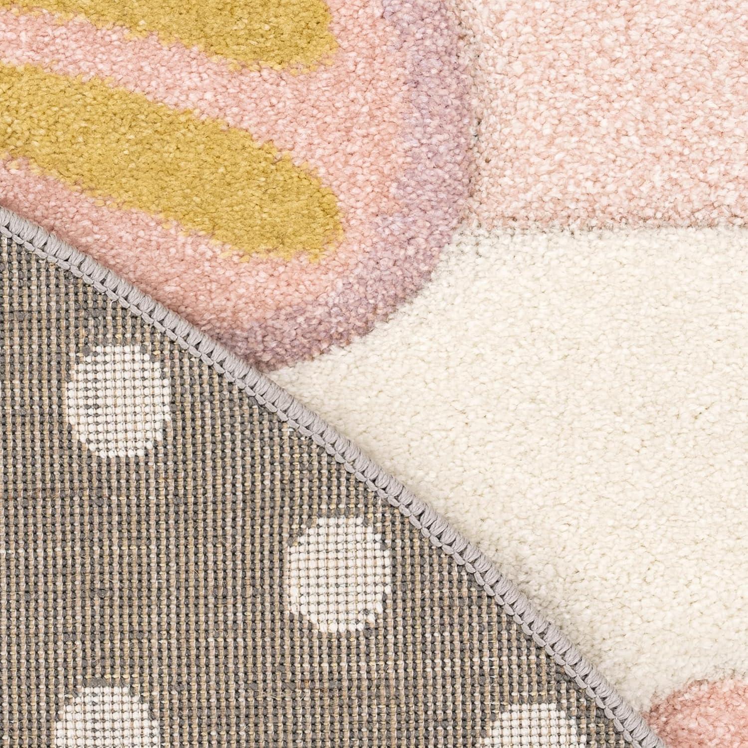 Kids Room Rug Pastel Colors Butterflies Check Pattern Spots Flowers Colourful, Size:2'8" x 4'11"