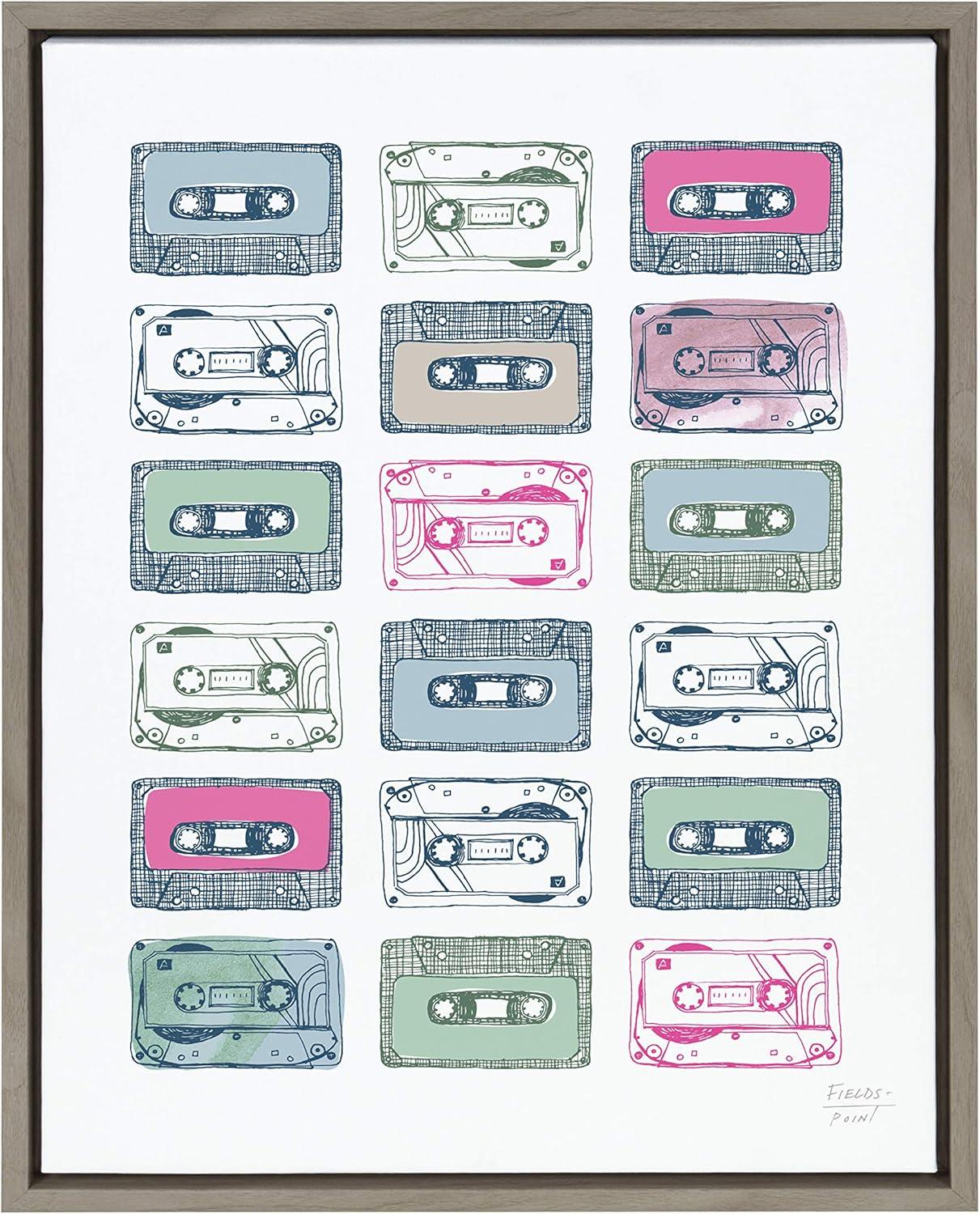 18" x 24" Sylvie Cassettes Framed Canvas Wall Art by Statement Goods Gray - Kate and Laurel: Modern Decor, Vertical Screen Print