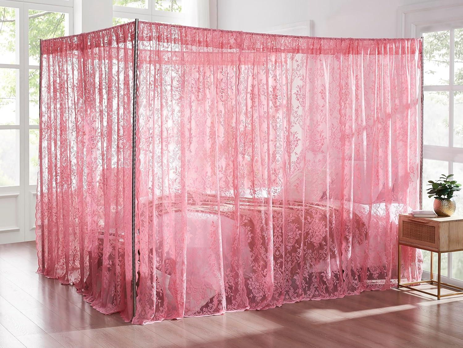 WARM HOME DESIGNS 8 Piece Lace Canopy Bed Curtains Set With Tie-Backs for Queen or King Bed (Set of 8)